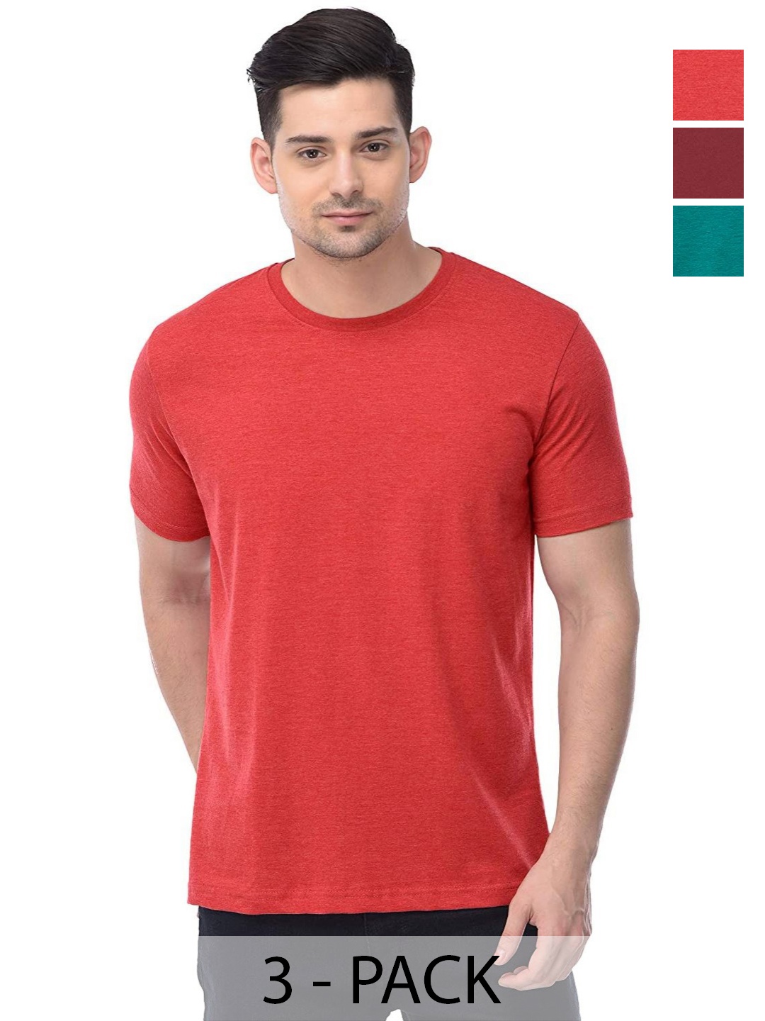 

COLOR CAPITAL Unisex Pack Of 3 Cotton T-Shirts, Red