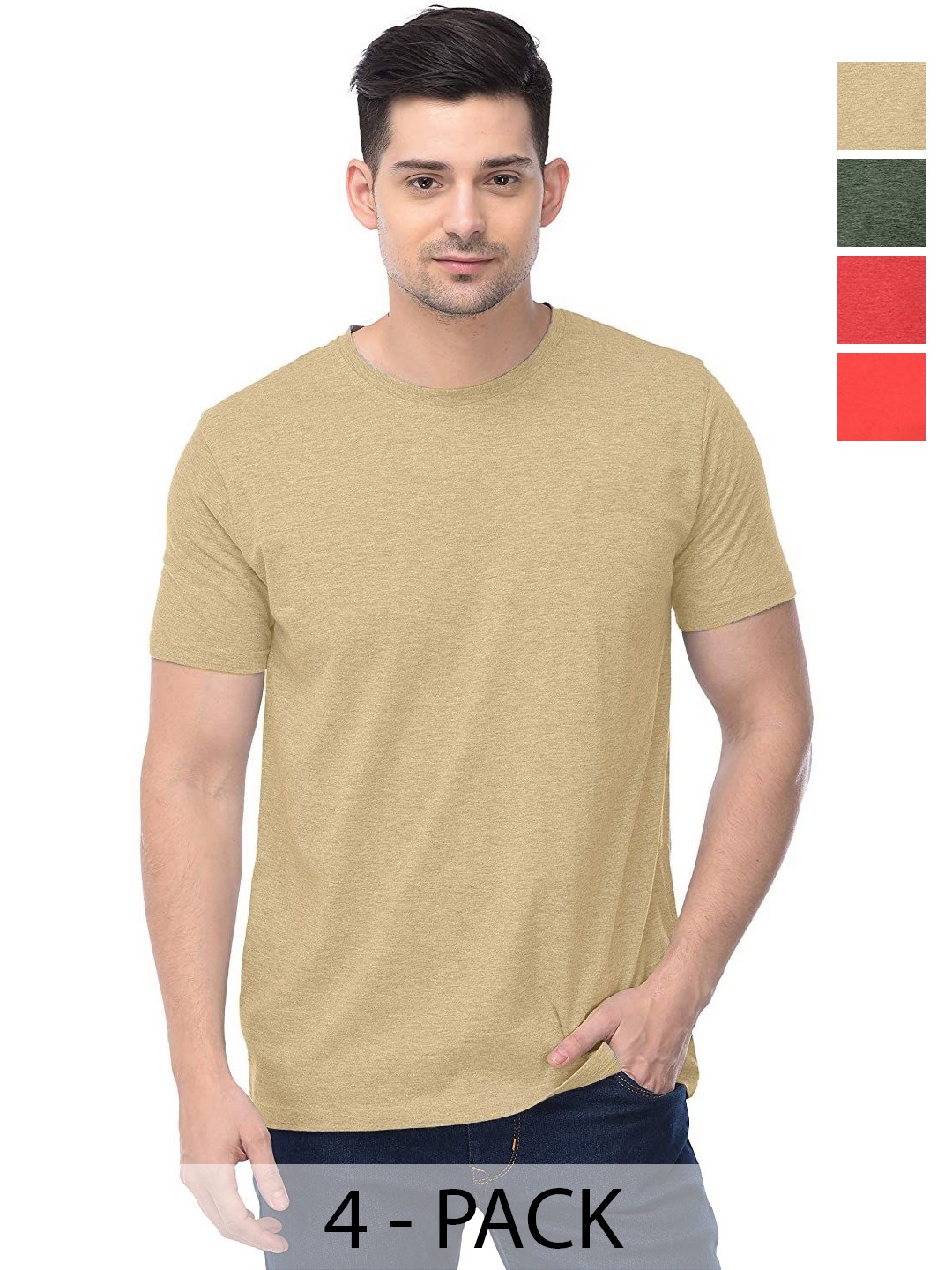 

COLOR CAPITAL Unisex Pack Of 4 Solid Round Neck Cotton T-shirts, Na