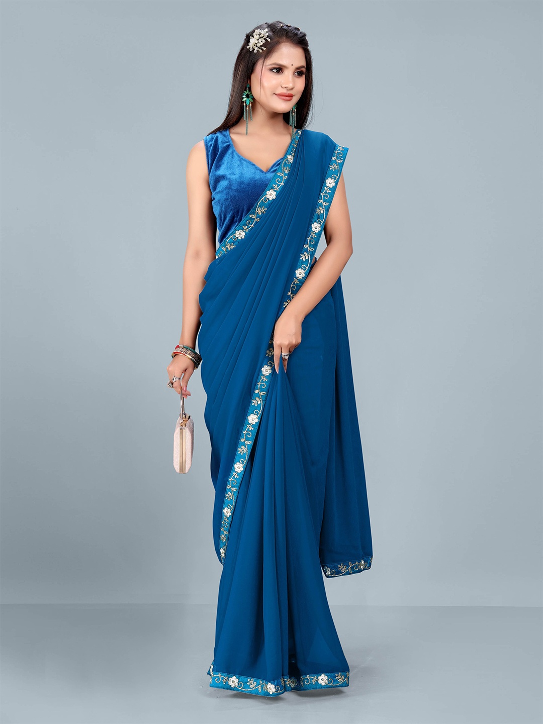 

Ashiya Fab Pure Georgette Saree, Teal