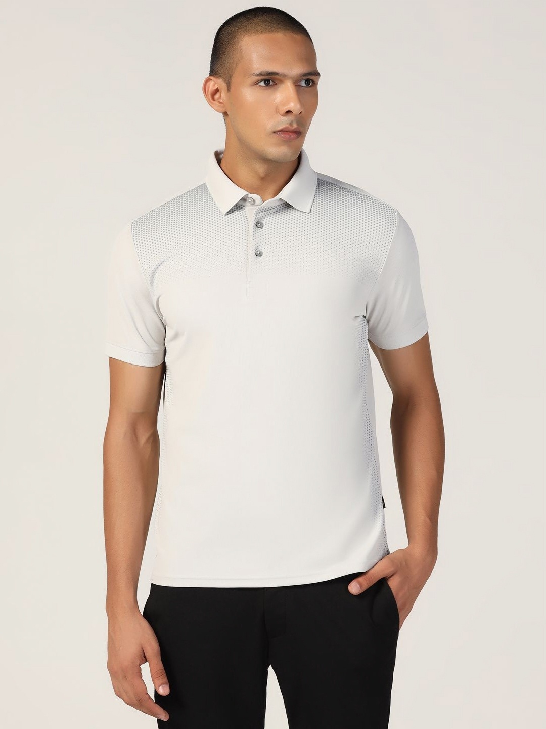 

Blackberrys Men Abstract Printed Polo Collar Slim Fit T-shirt, Grey