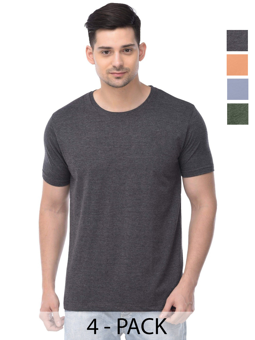 

COLOR CAPITAL Unisex Pack Of 4 Solid Round Neck Cotton T-shirts, Grey