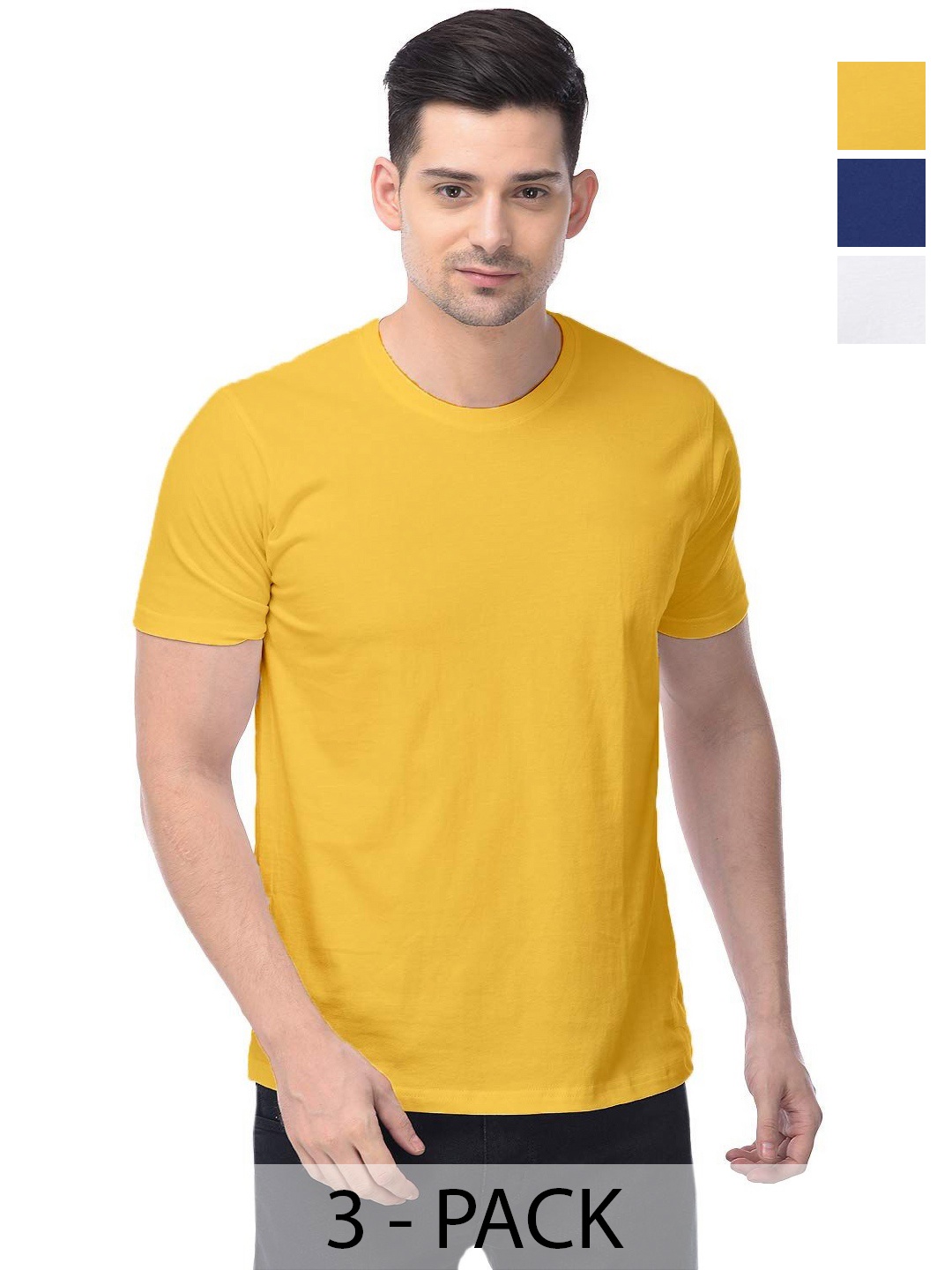 

COLOR CAPITAL Unisex Pack Of 3 Cotton T-Shirts, Yellow