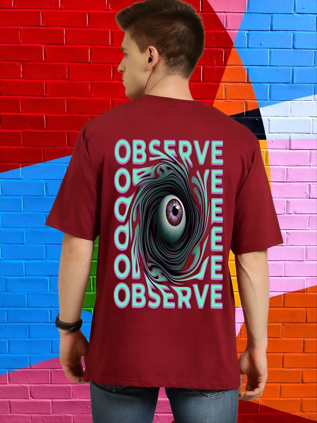 

Elibolz Men Typography Printed Round Neck Cotton Oversized T-shirt, Maroon