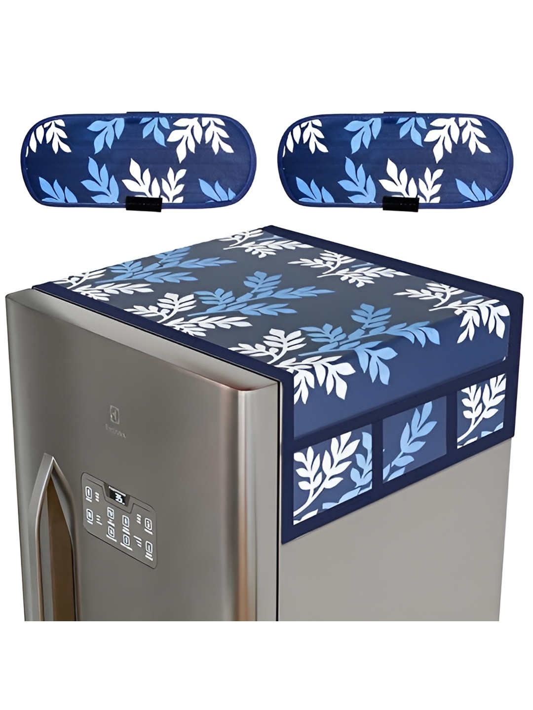 

LooMantha 3 Pcs Blue & White Printed Fridge Top Cover With Handles