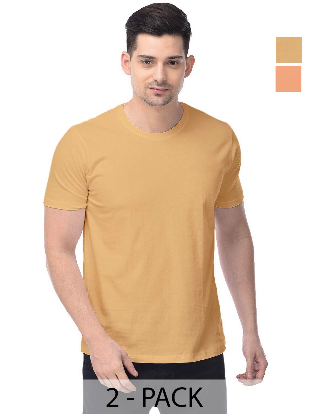 

COLOR CAPITAL Unisex Pack Of 2 Solid Round Neck Cotton T-shirts, Peach
