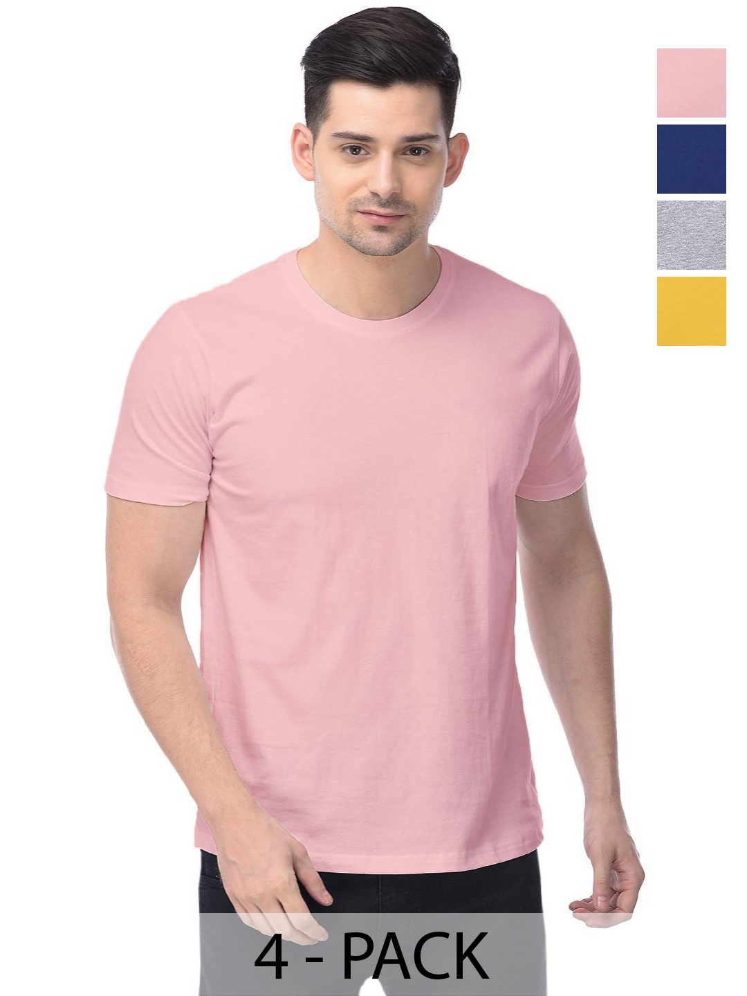 

COLOR CAPITAL Unisex Pack Of 4 Cotton T-Shirts, Pink