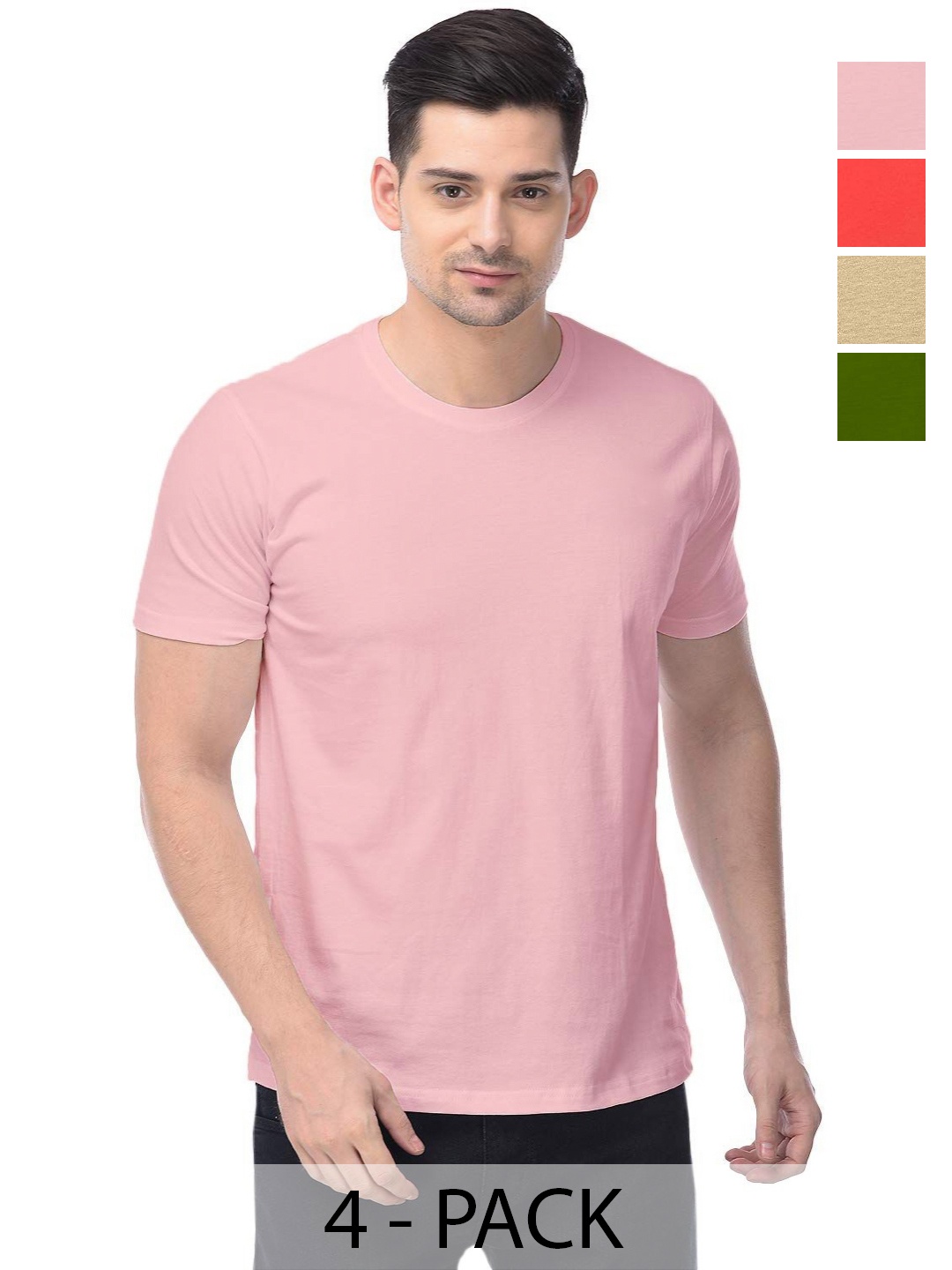 

COLOR CAPITAL Unisex Pack Of 4 Cotton T-Shirts, Pink
