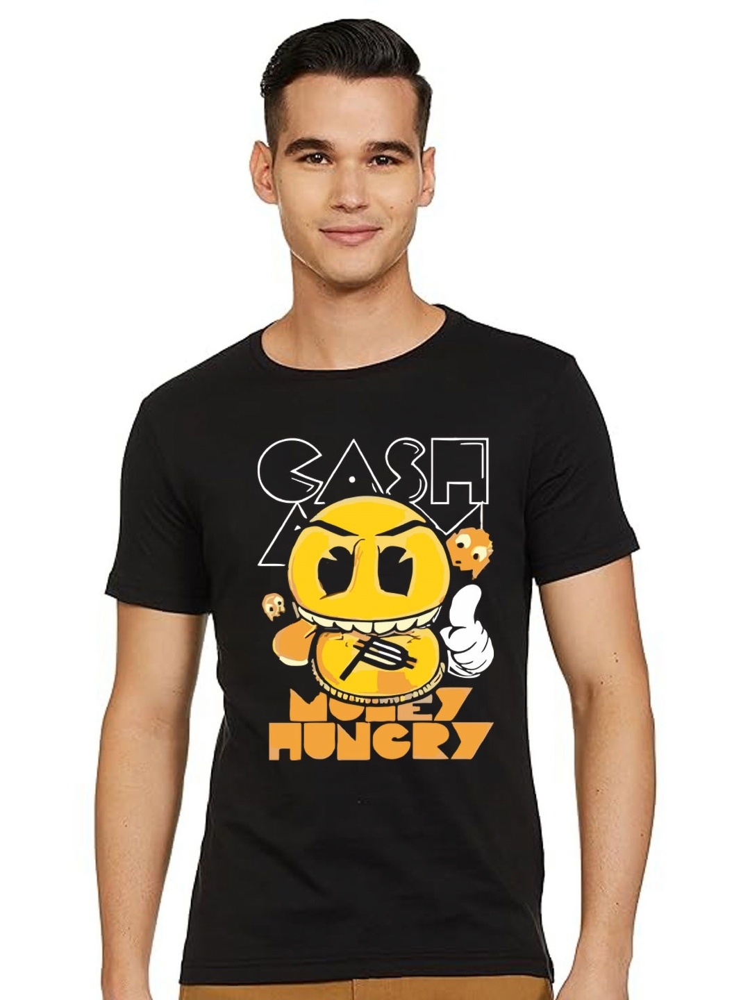 

BAESD Men Printed Applique T-shirt, Black