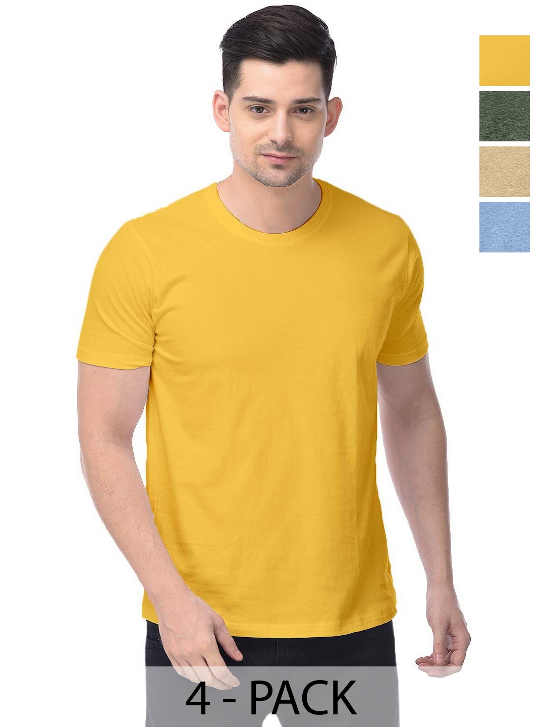 

COLOR CAPITAL Unisex Pack Of 4 Cotton T-Shirts, Yellow