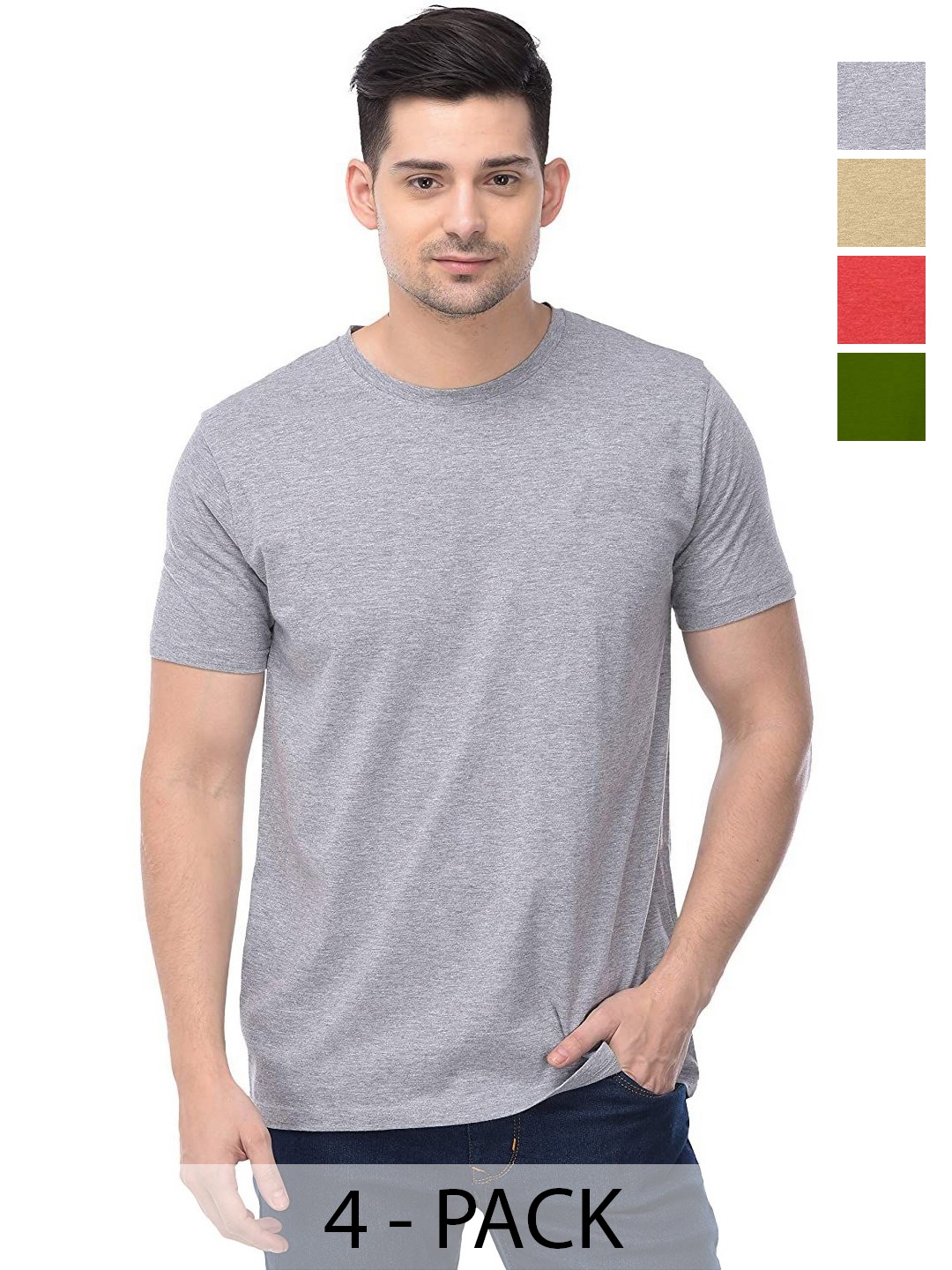 

COLOR CAPITAL Unisex Pack Of 4 Solid Round Neck Cotton T-shirts, Grey