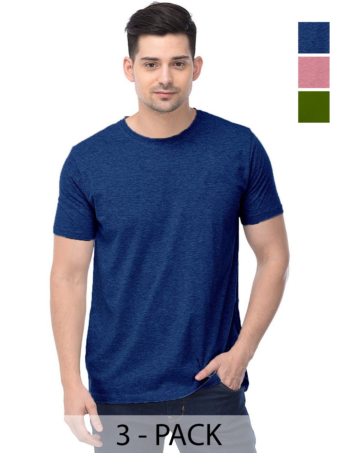 

COLOR CAPITAL Unisex Pack Of 3 Solid Round Neck Cotton T-shirts, Na