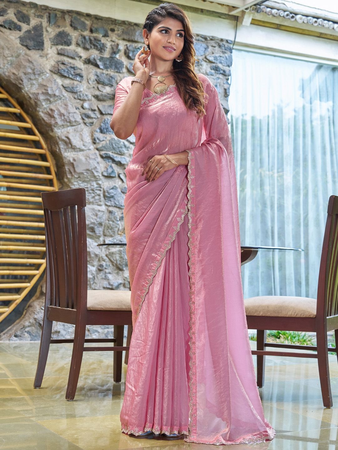 

Anouk Beads and Stones Embellished Pure Chiffon Saree, Pink