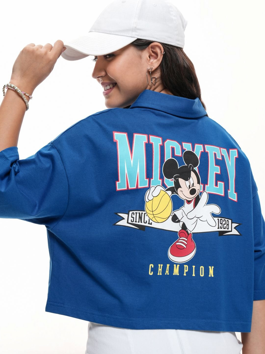 

Tokyo Talkies Disney Mickey Mouse Varsity Polo Boxy Tshirt, Blue