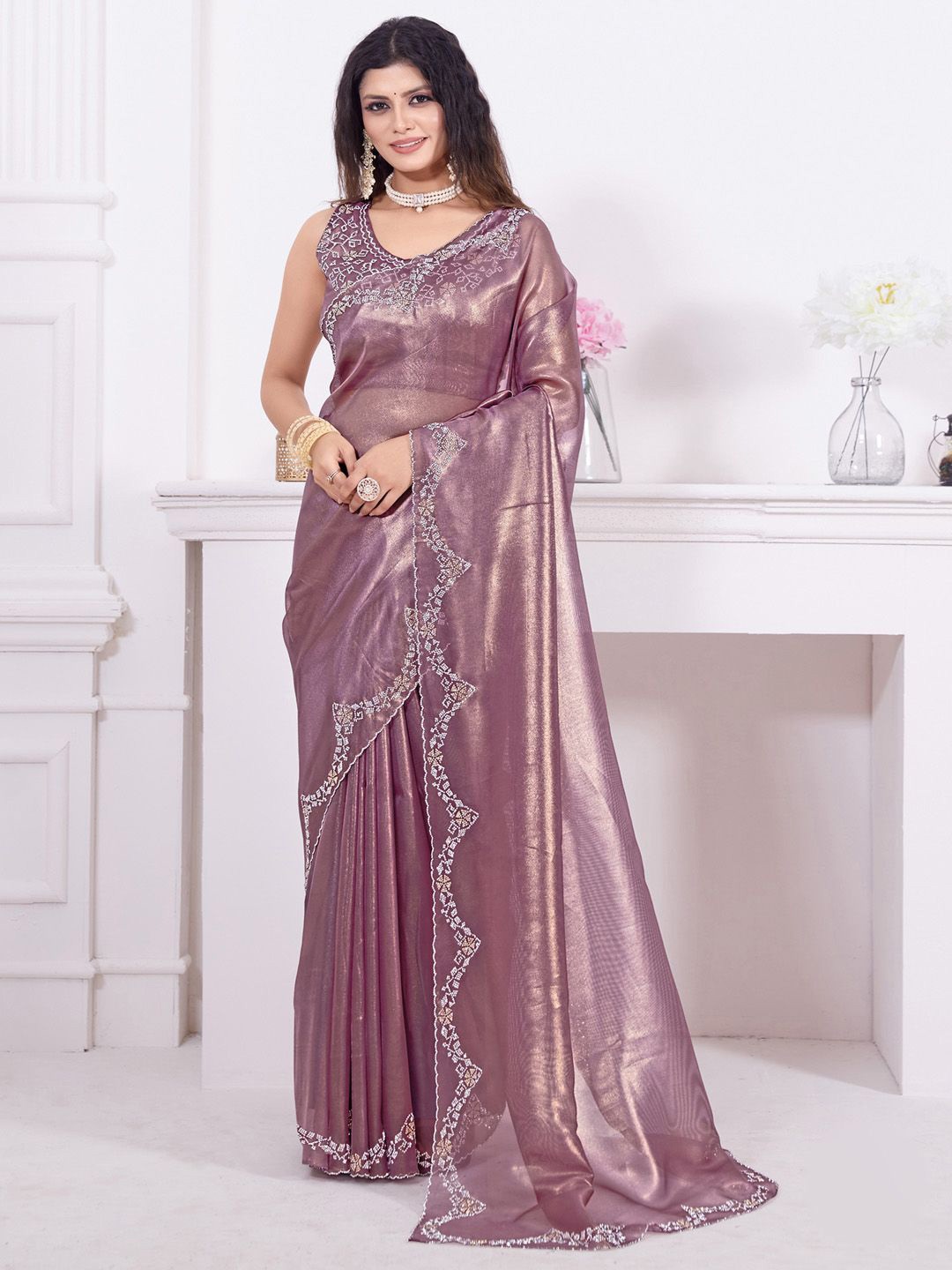 

Anouk Beads and Stones Embellished Party Wear Saree, Mauve