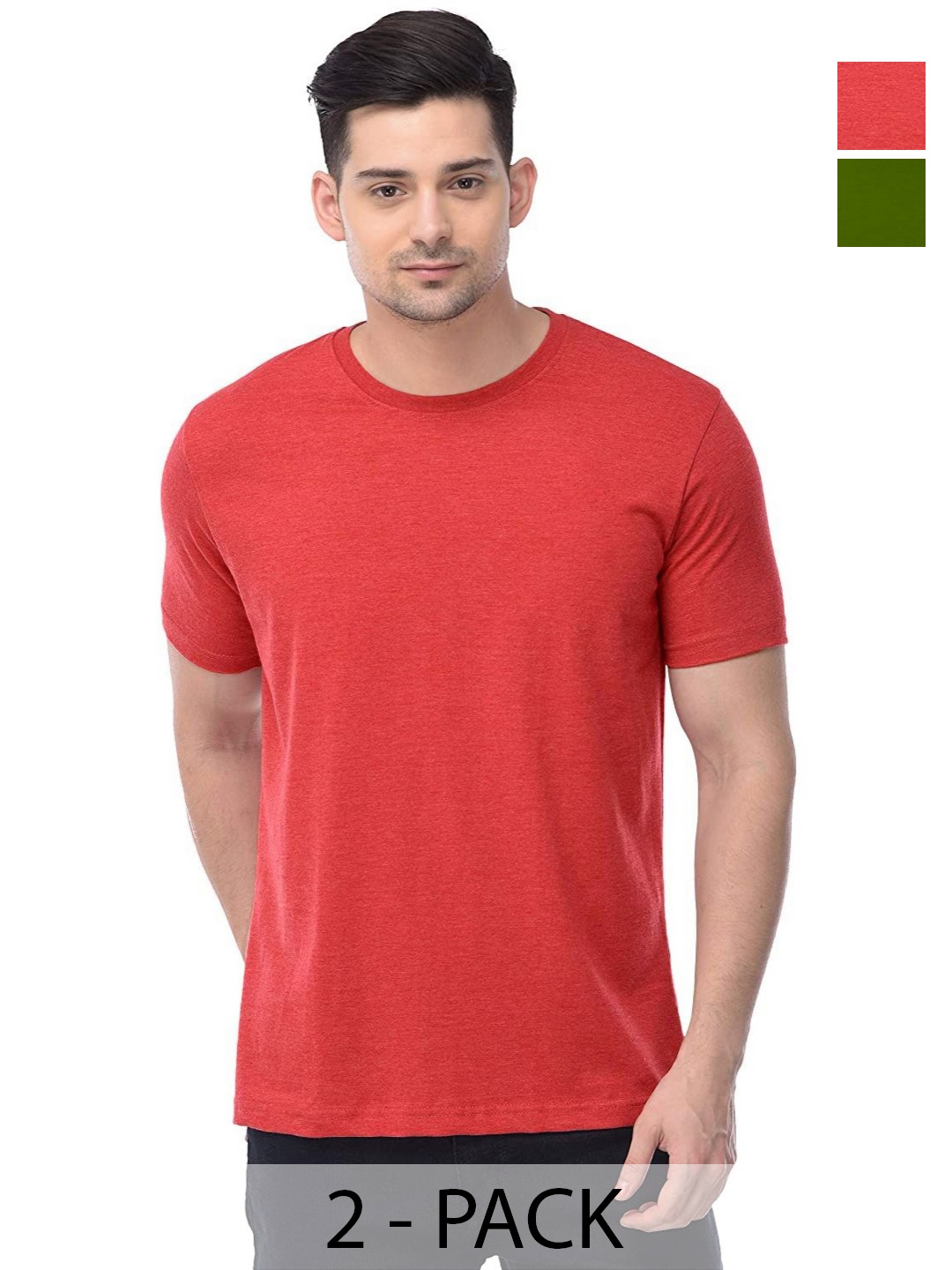 

COLOR CAPITAL Unisex Pack Of 2 Solid Round Neck Cotton T-shirts, Green