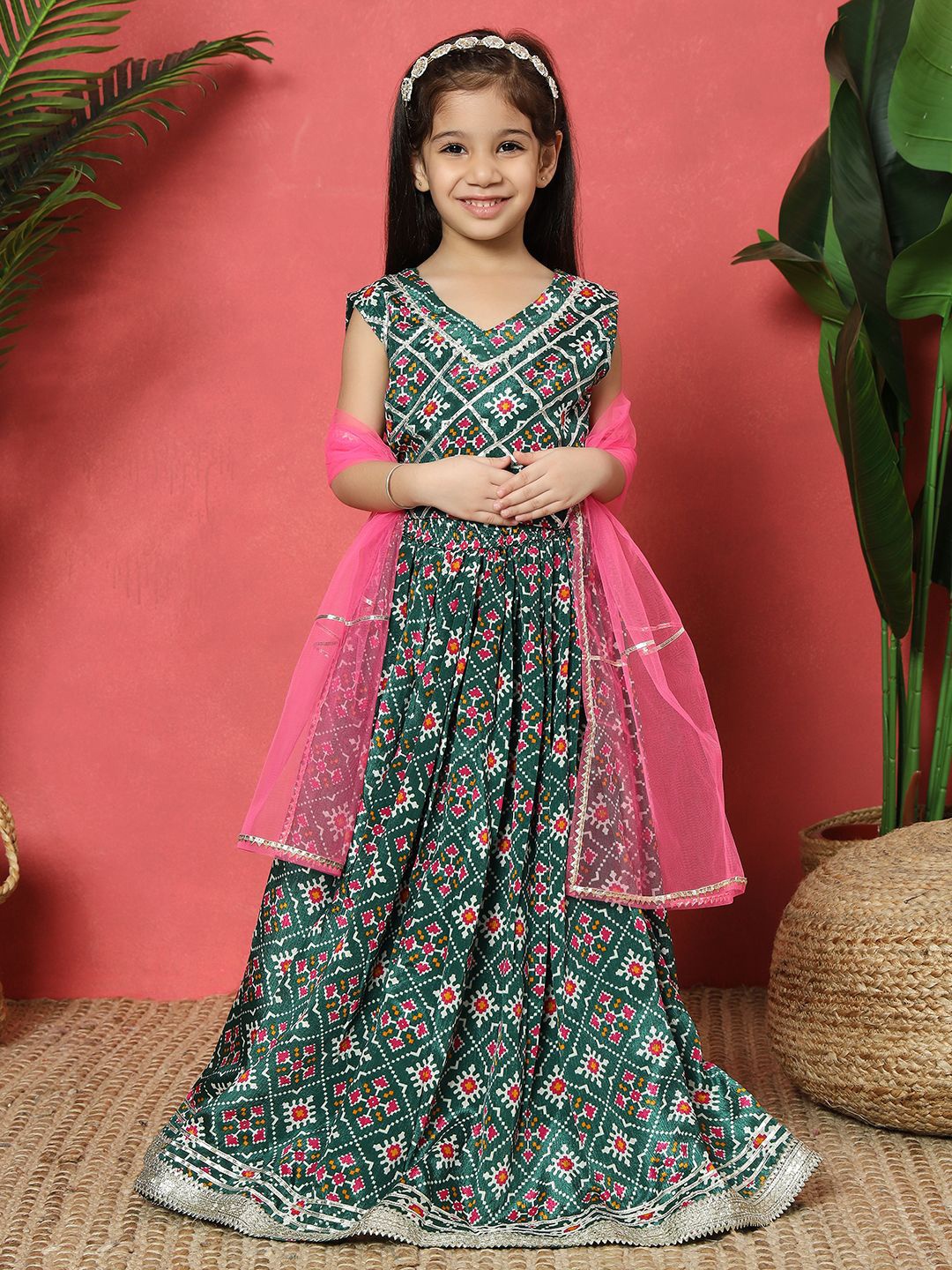 

Readiprint Girls Printed Cotton Ready to Wear Lehenga & Blouse With Dupatta, Green