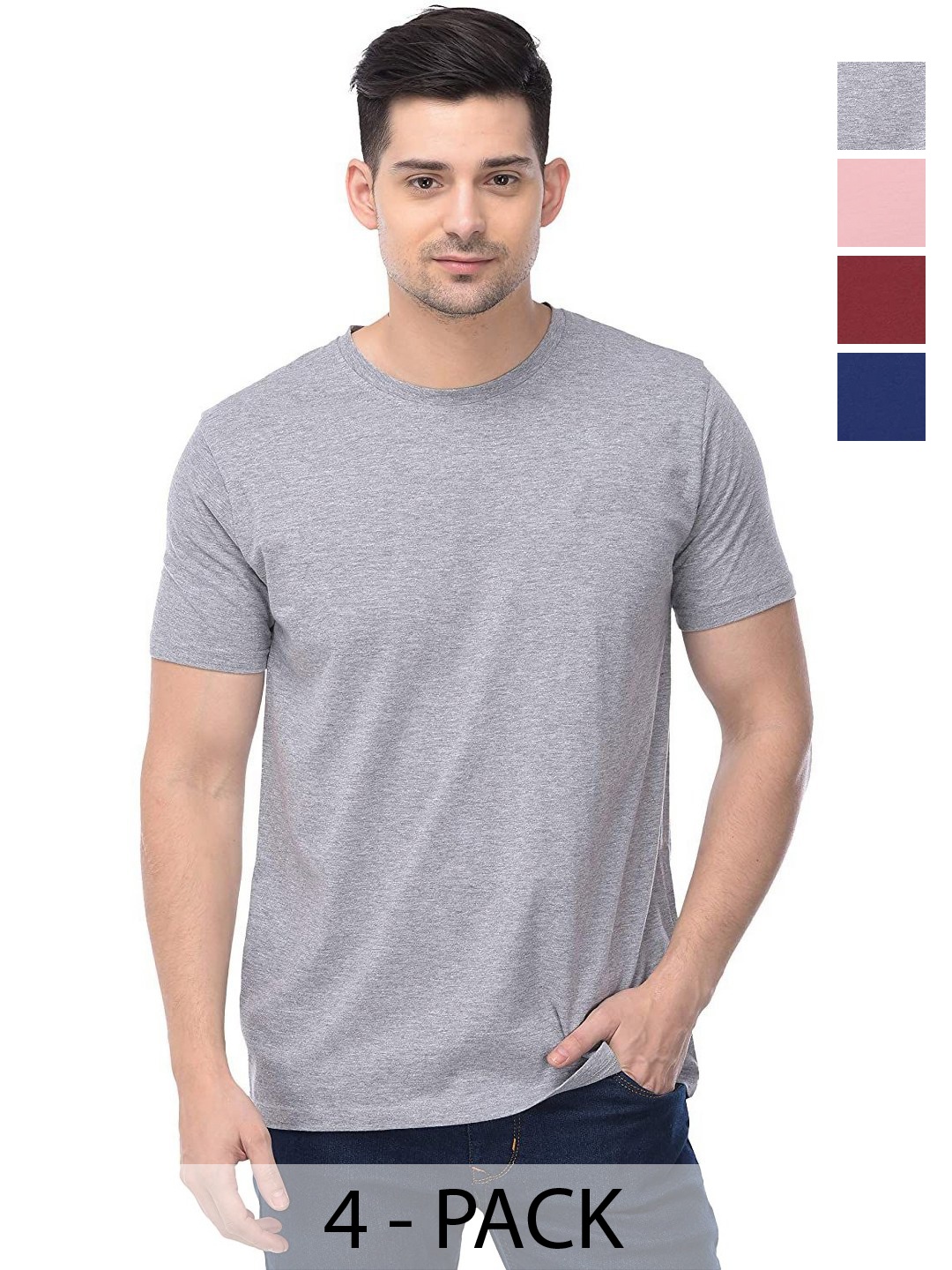

COLOR CAPITAL Unisex Pack Of 4 Solid Round Neck Cotton T-shirts, Grey