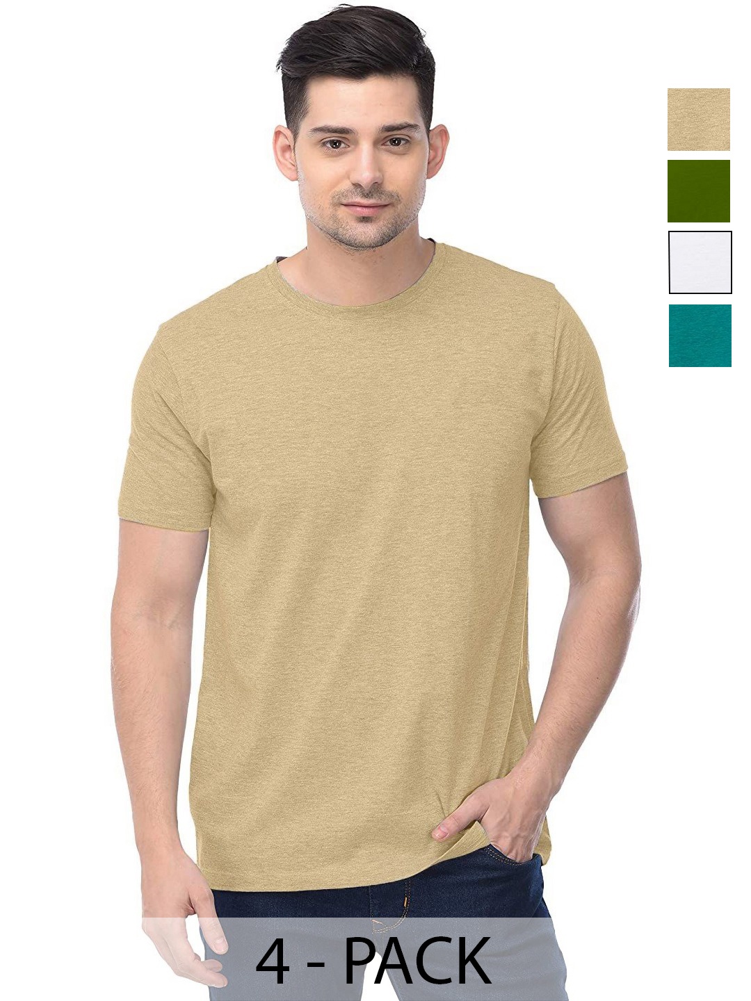 

COLOR CAPITAL Unisex Pack Of 4 Solid Round Neck Cotton T-shirts, Na