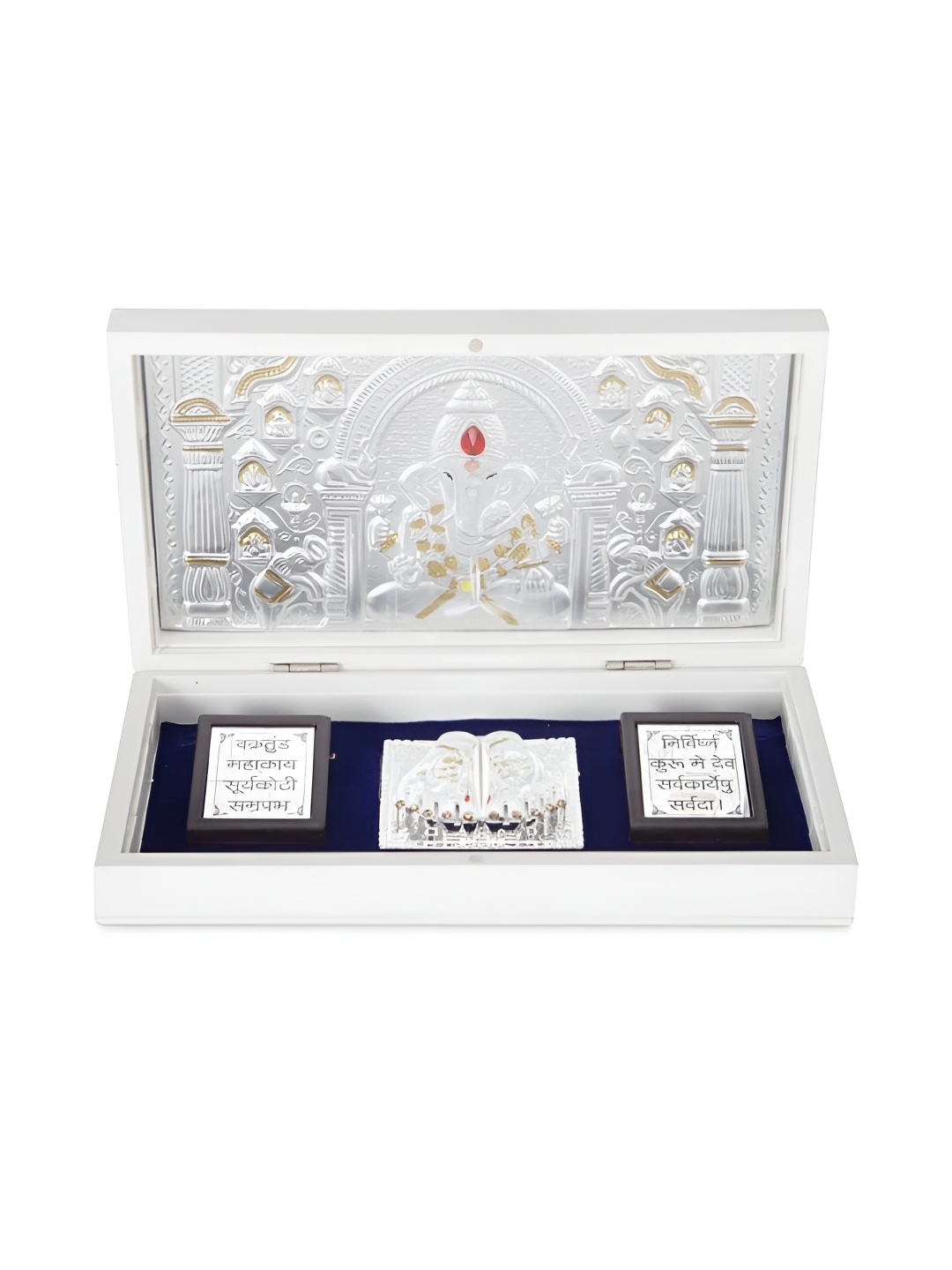 

INTERNATIONAL GIFT Silver Toned Metal Lord Ganesh Charan Paduka Box