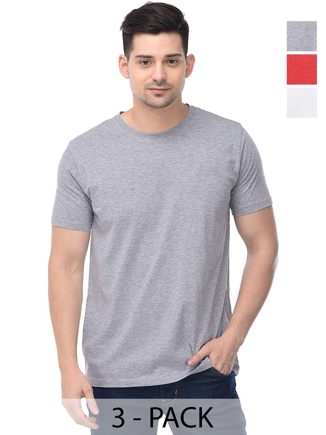 

COLOR CAPITAL Unisex Pack Of 3 Solid Round Neck Cotton T-shirts, Grey