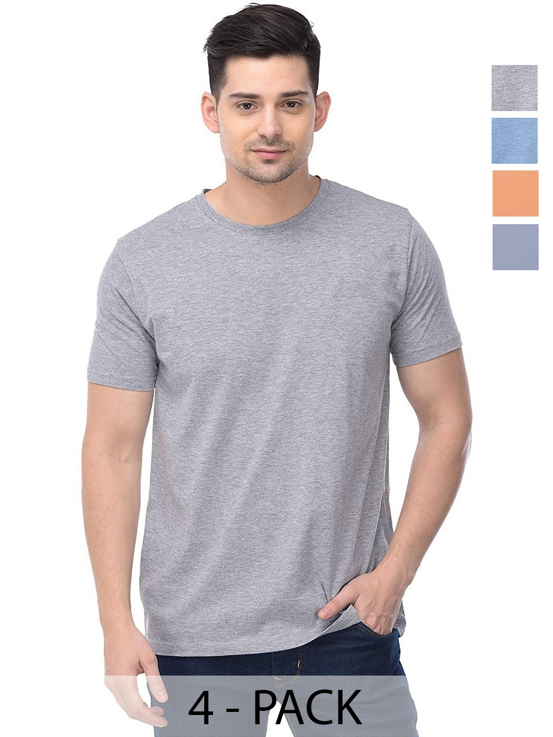 

COLOR CAPITAL Unisex Pack Of 4 Solid Round Neck Cotton T-shirts, Grey