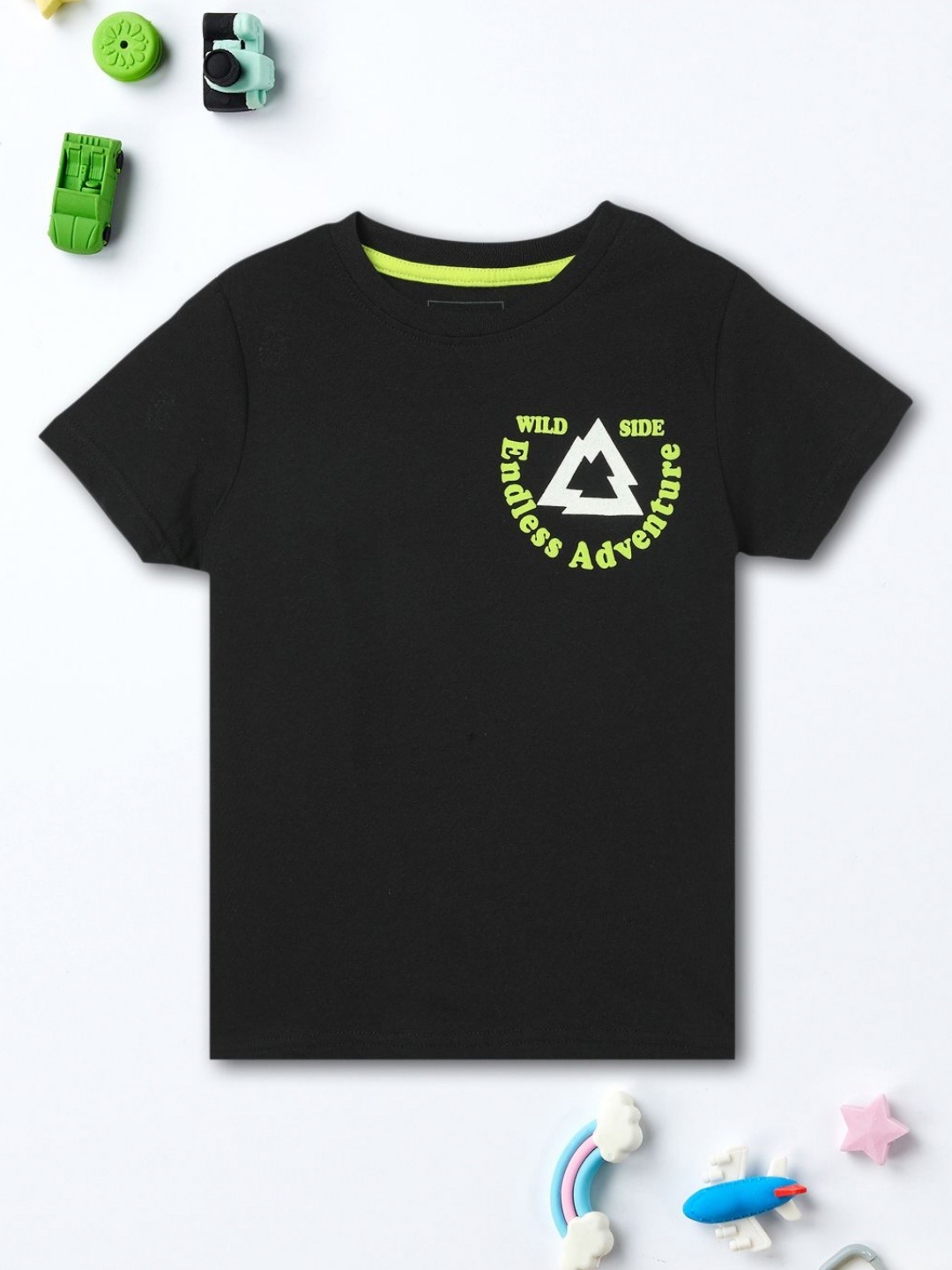 

max Boys Typography Printed Round Neck Cotton T-shirt, Black