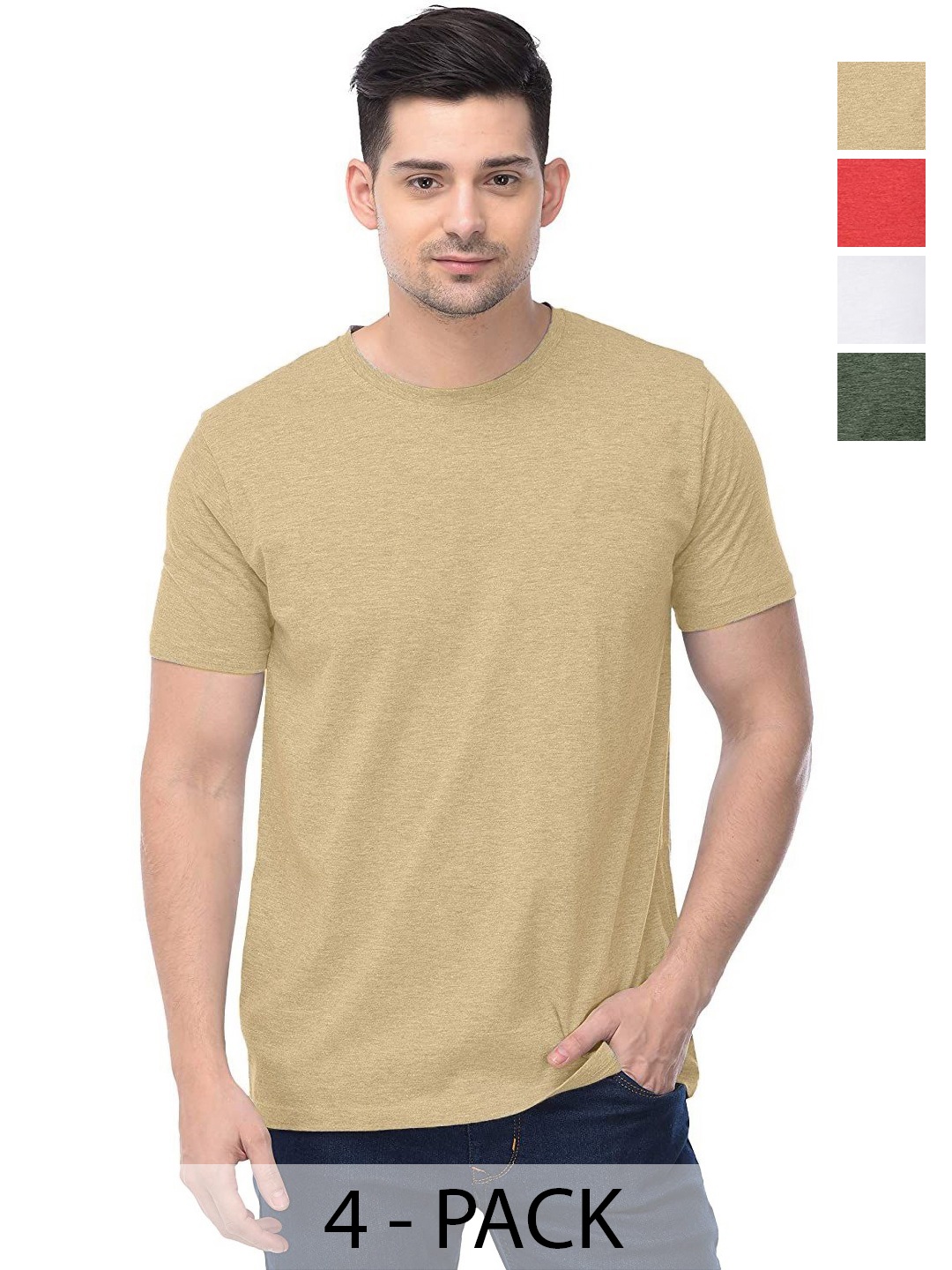 

COLOR CAPITAL Unisex Pack Of 4 Solid Round Neck Cotton T-shirts, Yellow