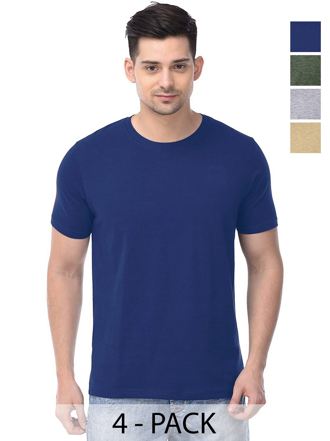 

COLOR CAPITAL Unisex Pack Of 4 Solid Round Neck Cotton T-shirts, Na