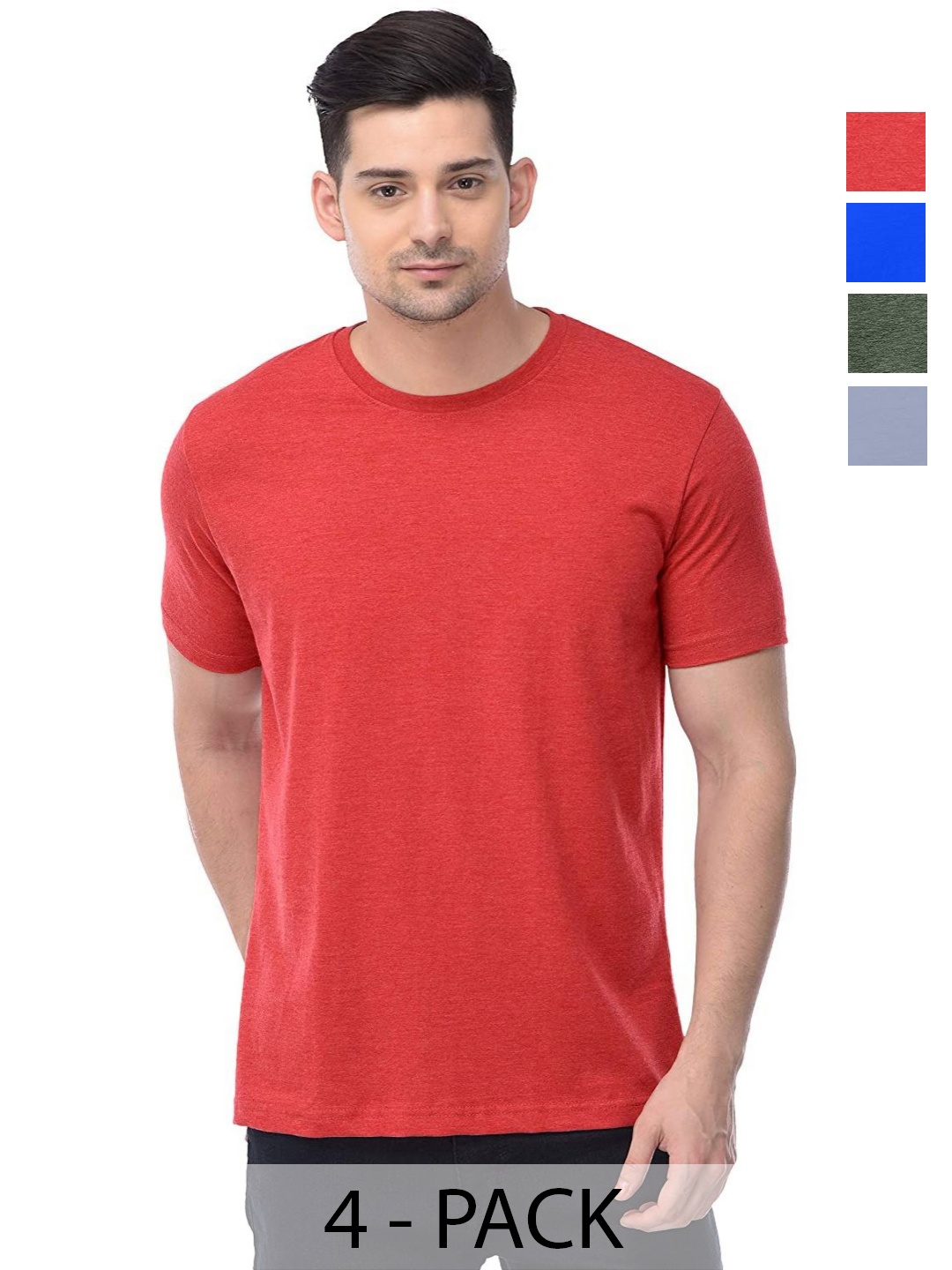 

COLOR CAPITAL Unisex Pack Of 4 Solid Round Neck Cotton T-shirts, Red