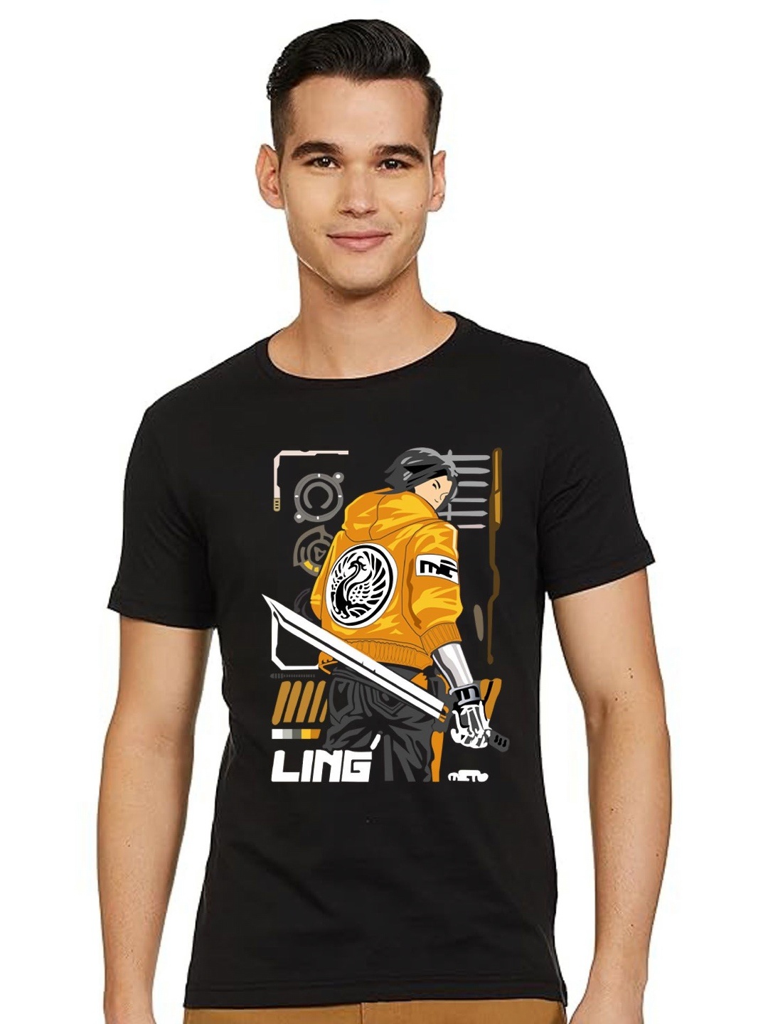 

BAESD Men Printed Applique T-shirt, Black