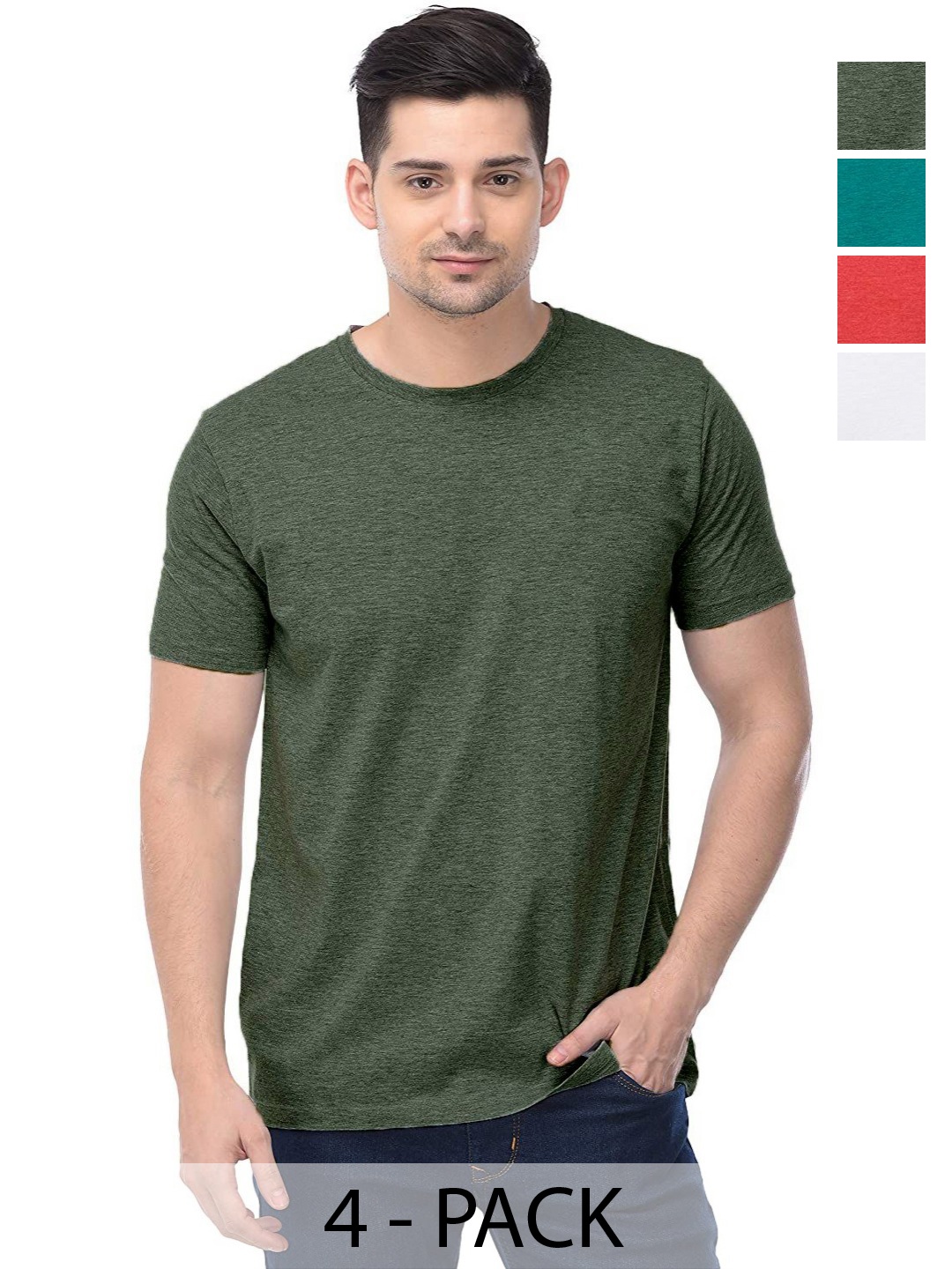 

COLOR CAPITAL Unisex Pack Of 4 Cotton T-Shirts, Green