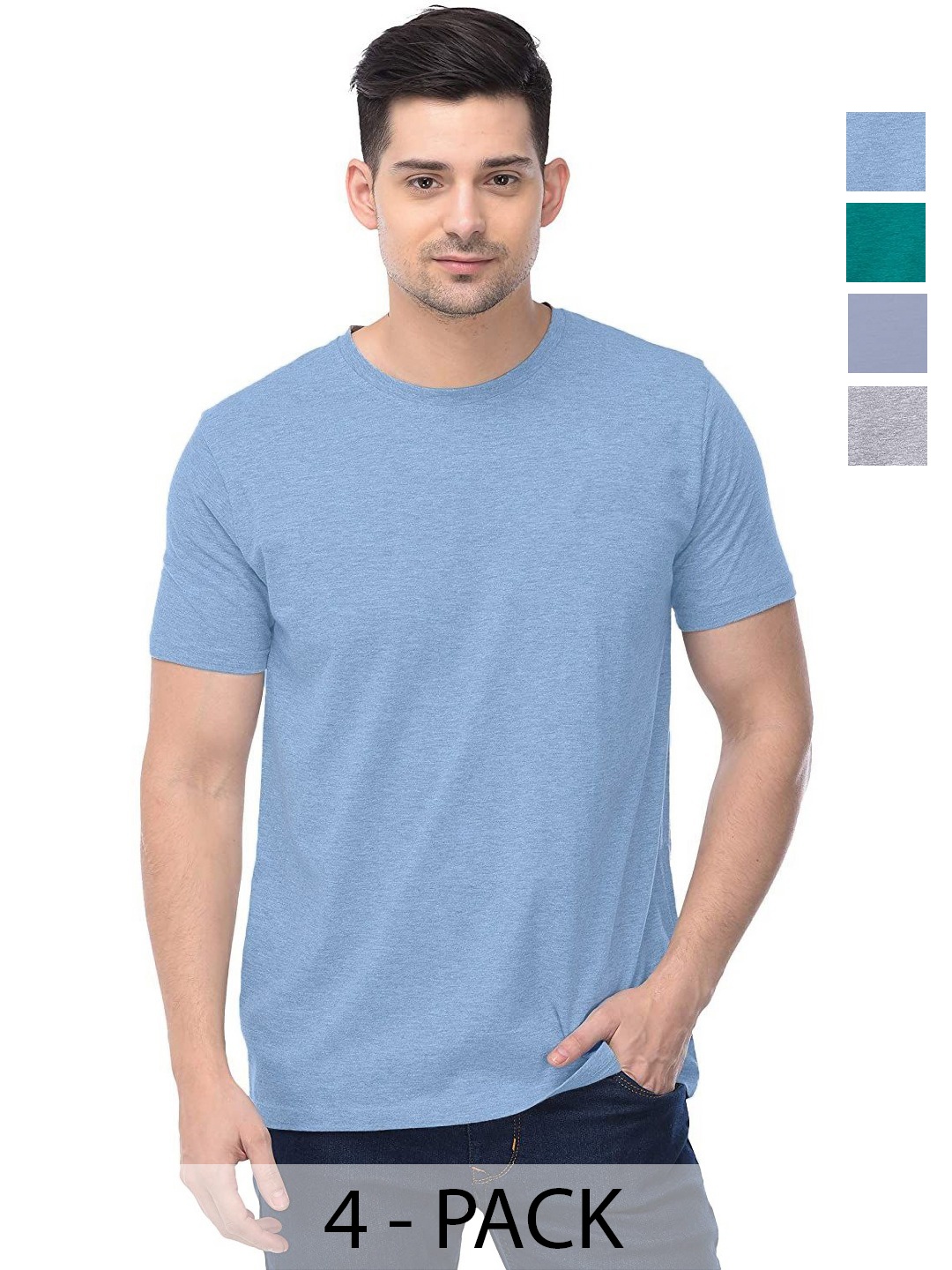 

COLOR CAPITAL Unisex Pack Of 4 Solid Round Neck Cotton T-shirts, Na