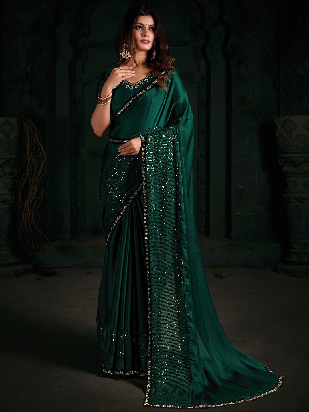 

Anouk Beads and Stones Saree, Teal