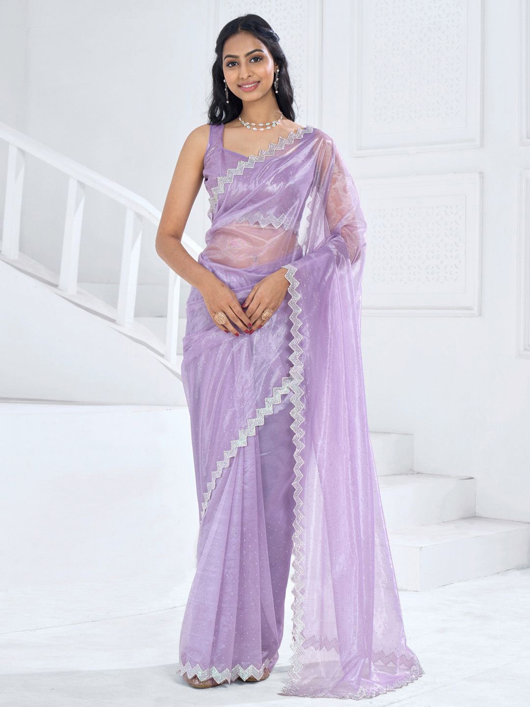 

Anouk Embellished Aari Work Organza Saree, Lavender