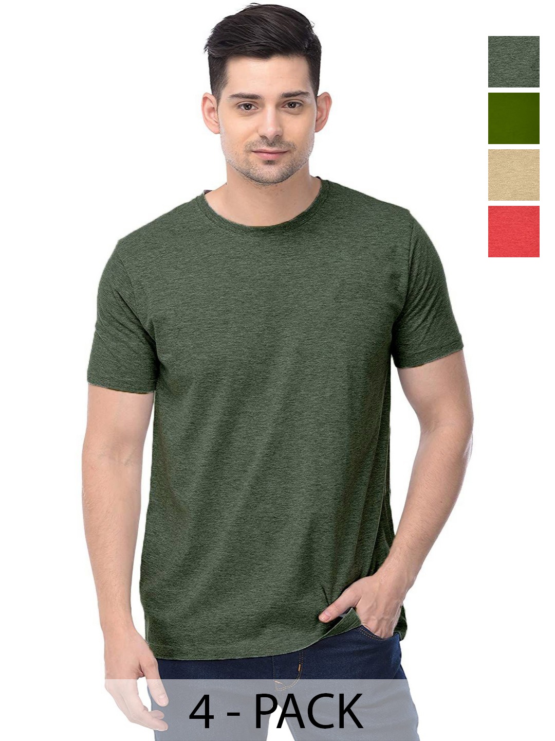 

COLOR CAPITAL Unisex Pack Of 4 Cotton T-Shirts, Green