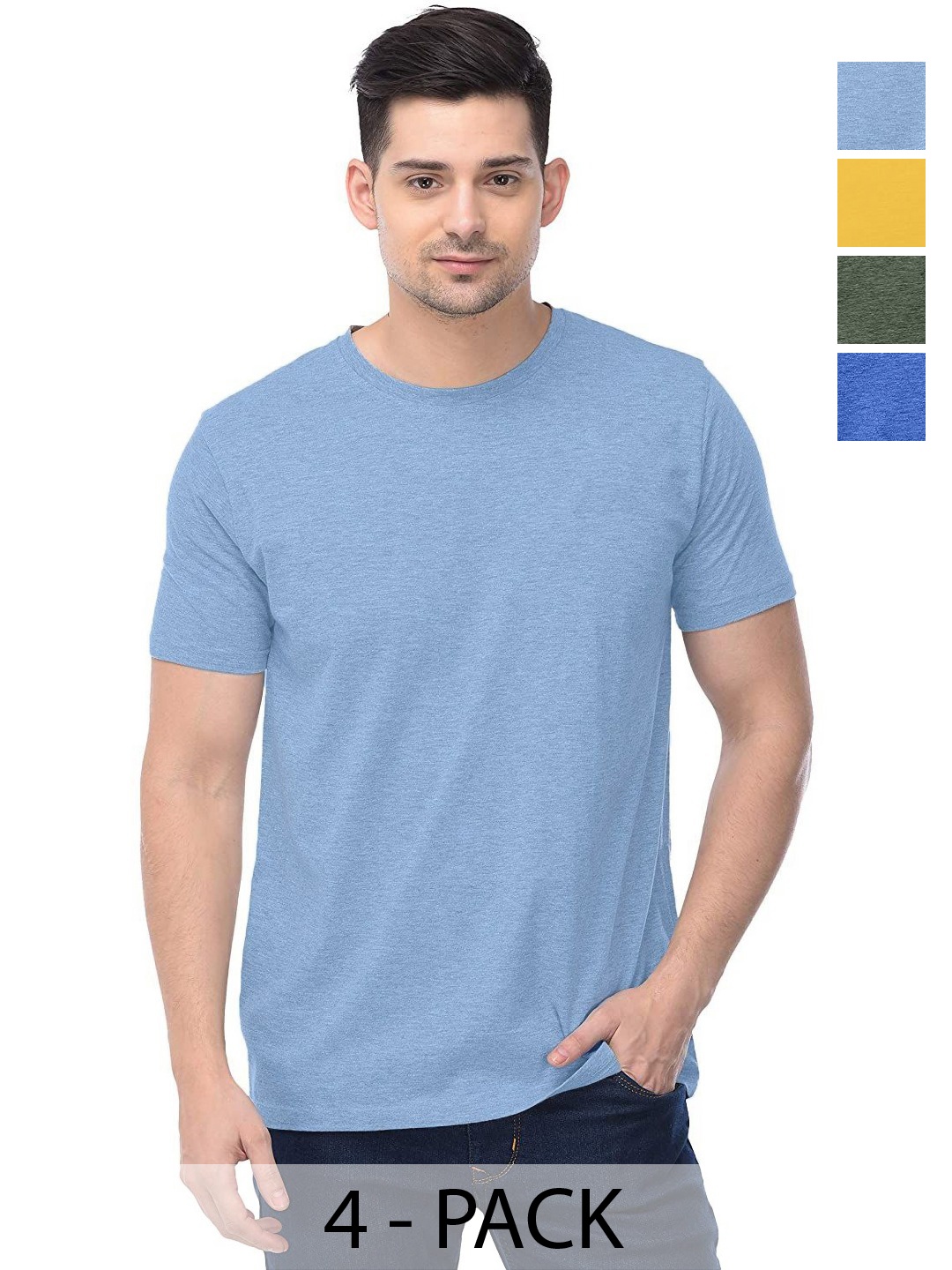 

COLOR CAPITAL Unisex Pack Of 4 Solid Round Neck Cotton T-shirts, Na