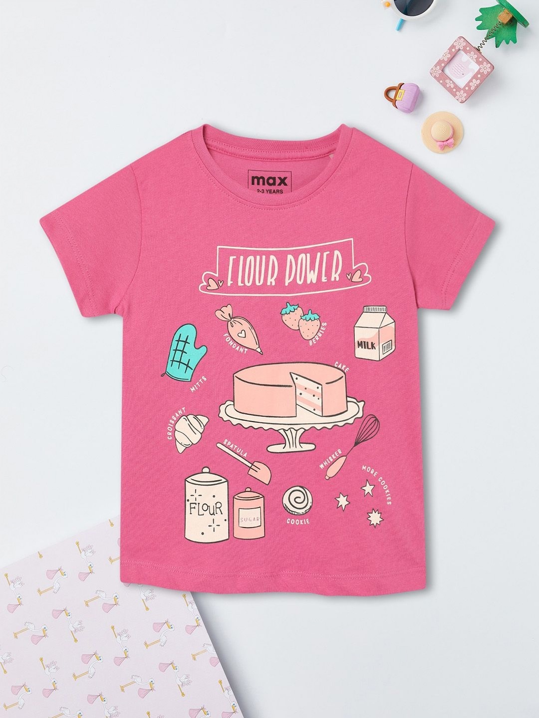 

max Girls Graphic Printed Round Neck Cotton T-shirt, Pink