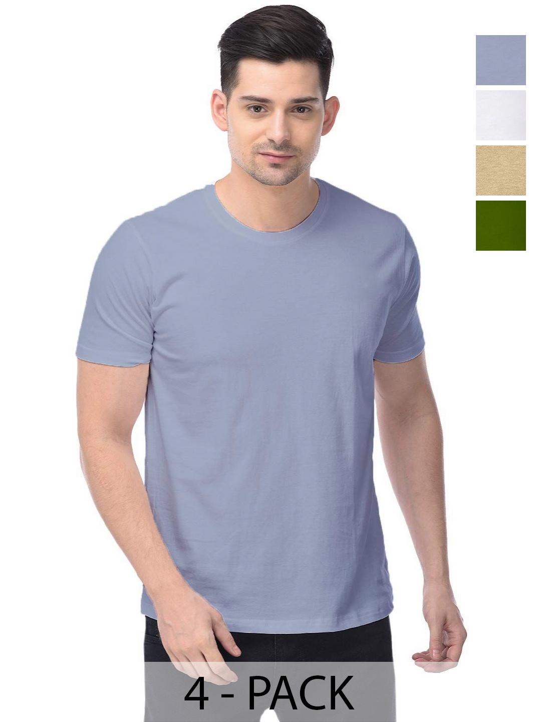 

COLOR CAPITAL Unisex Pack Of 4 Solid Round Neck Cotton T-shirts, Na