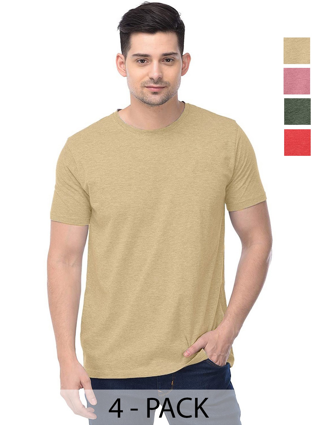 

COLOR CAPITAL Unisex Pack Of 4 Cotton T-Shirts, Red