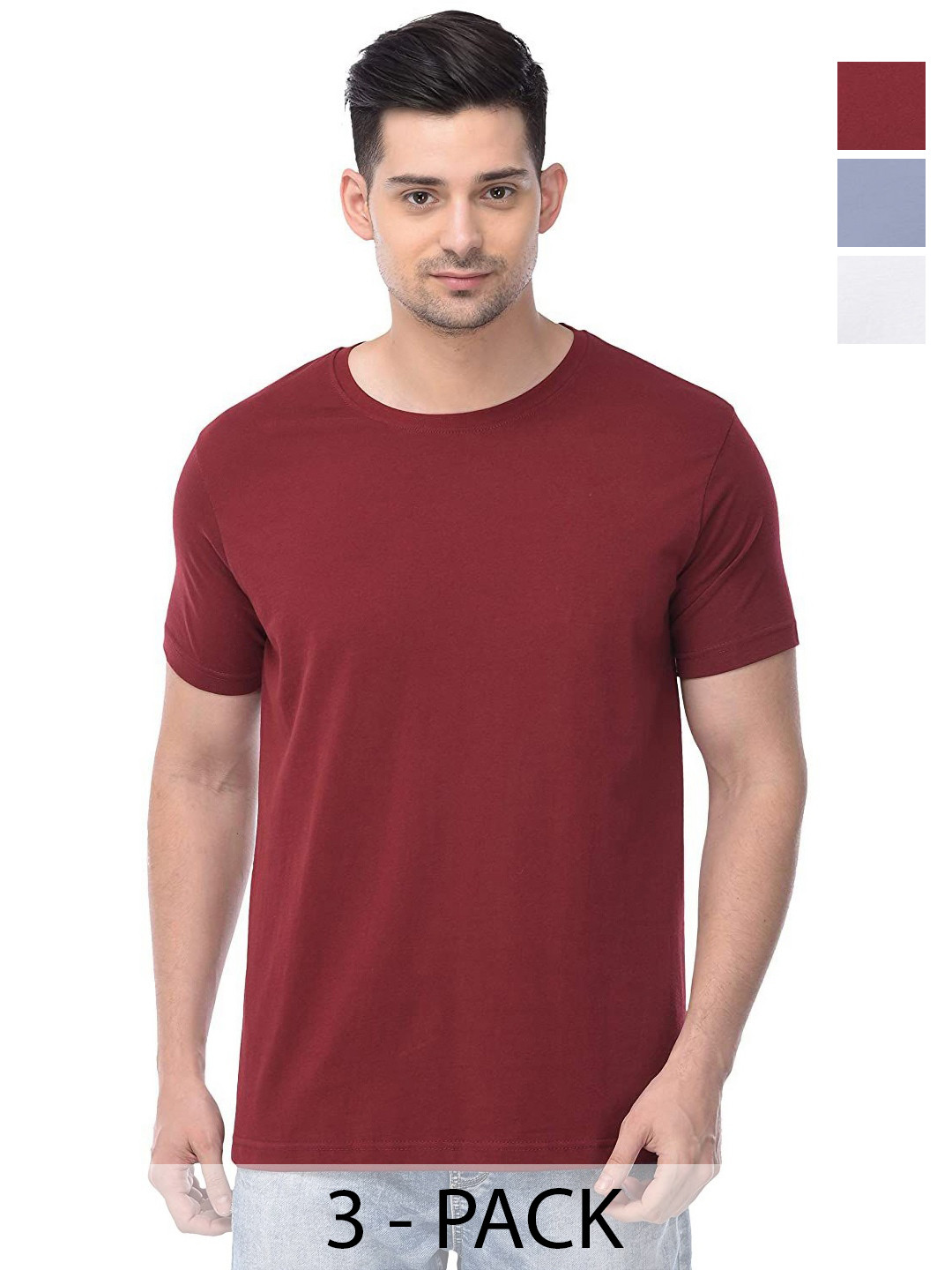 

COLOR CAPITAL Unisex Pack Of 3 Cotton T-Shirts, Maroon