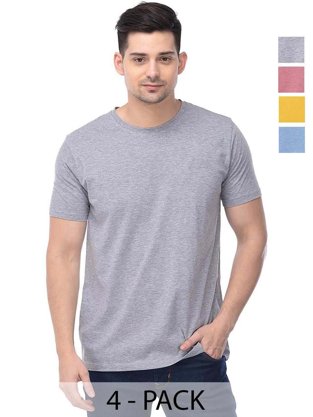 

COLOR CAPITAL Unisex Pack Of 4 Cotton T-Shirts, Grey