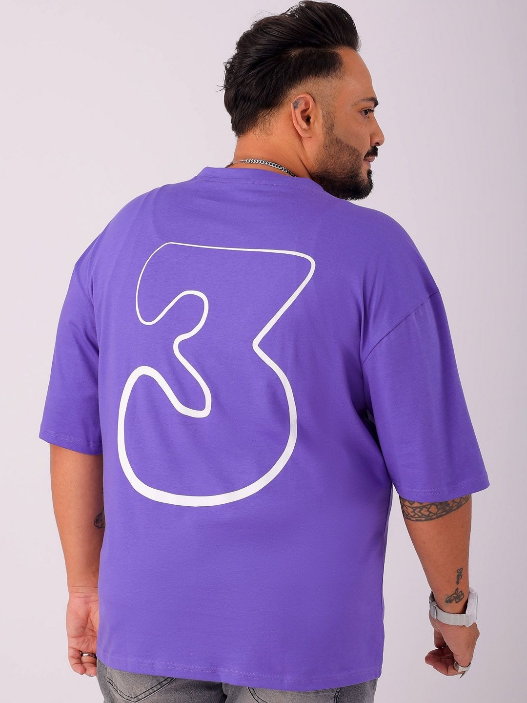 

Hardsoda by The Indian Garage Co Plus Size Graphic Printed Round Neck Cotton Baggy T-shirt, Purple