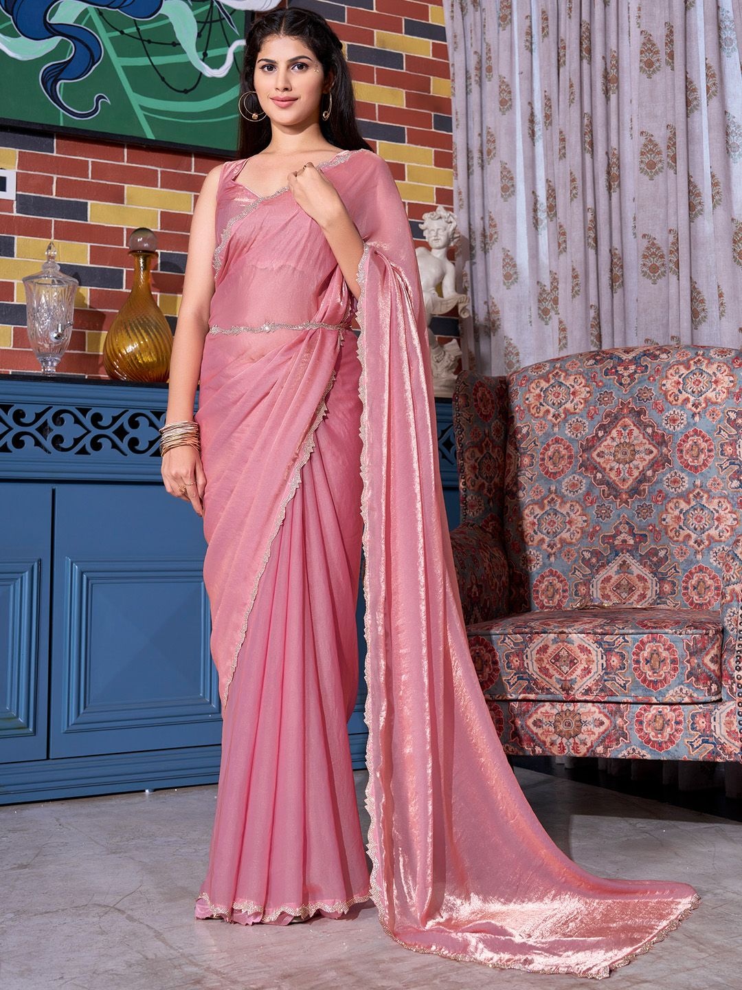 

Anouk Beads and Stones Pure Chiffon Saree, Pink