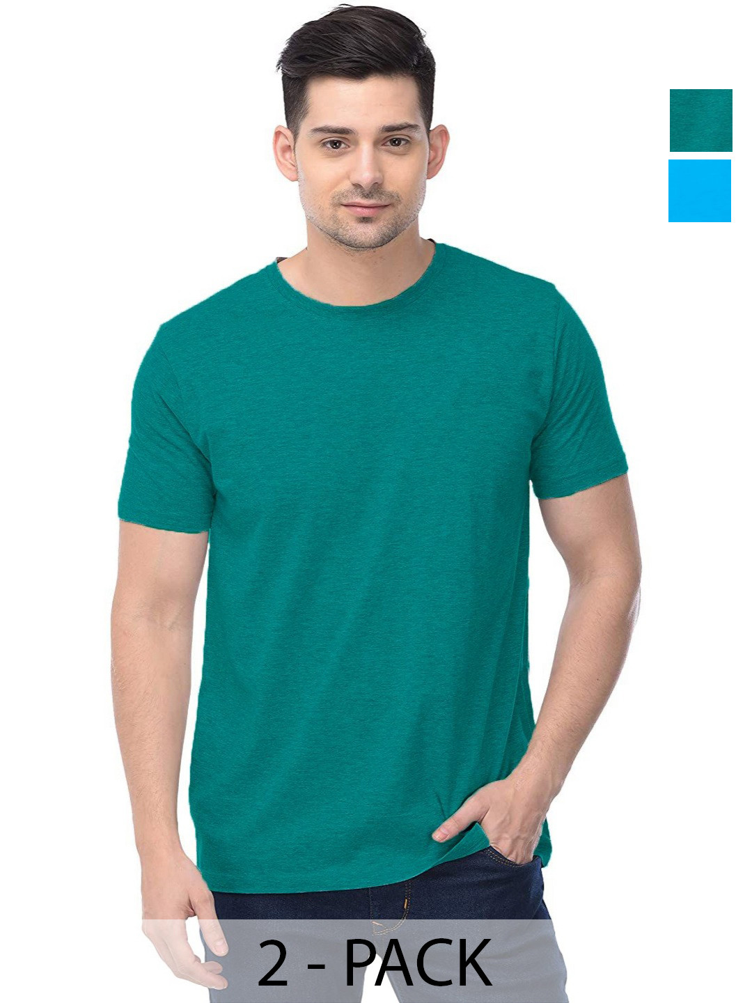 

COLOR CAPITAL Unisex Pack Of 2 Solid Round Neck Cotton T-shirts, Na