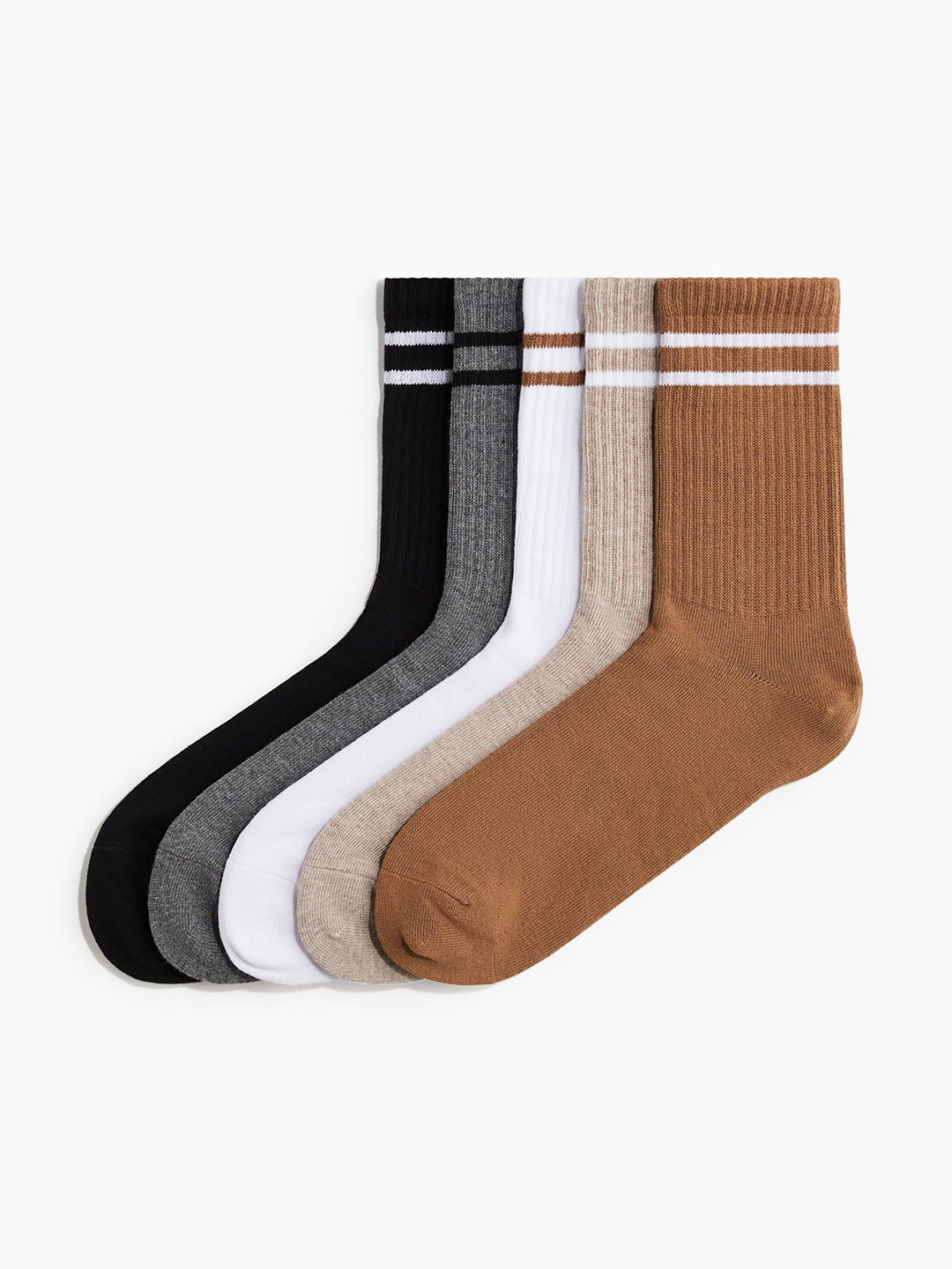 

H&M Men Pack Of 5 Patterned Calf Length Socks, Beige