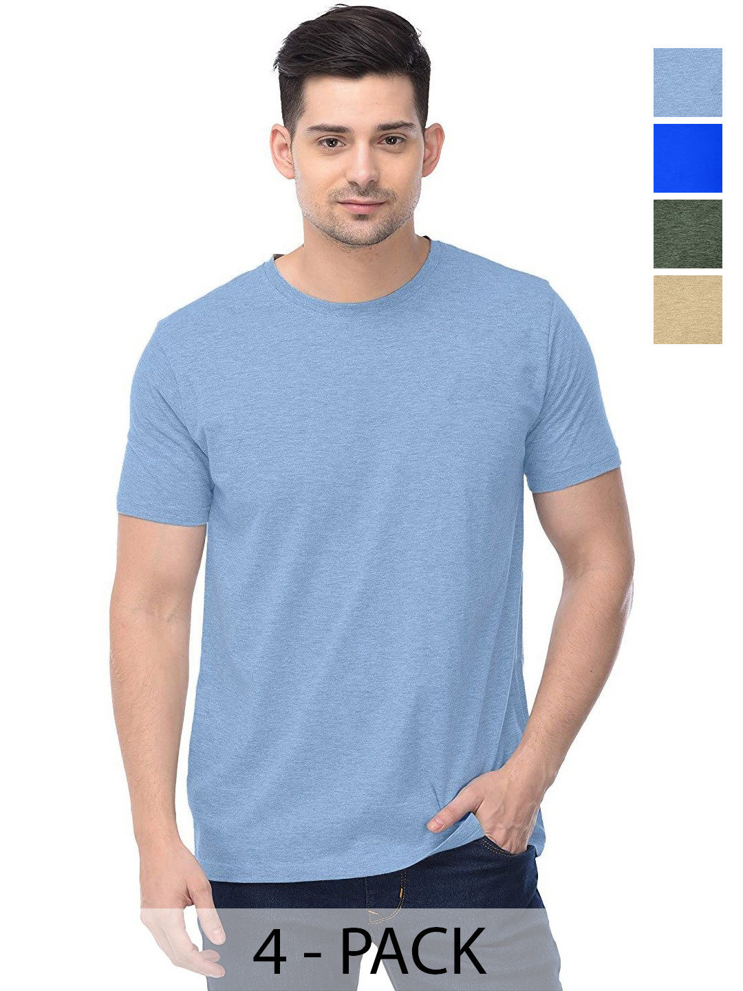 

COLOR CAPITAL Unisex Pack Of 4 Solid Round Neck Cotton T-shirts, Na