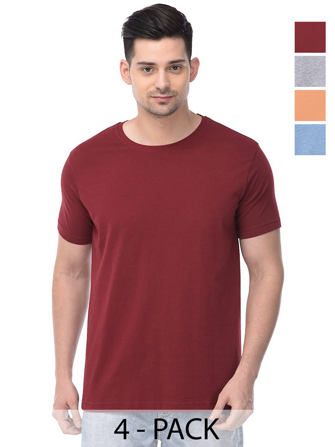 

COLOR CAPITAL Unisex Pack Of 4 Cotton T-Shirts, Maroon
