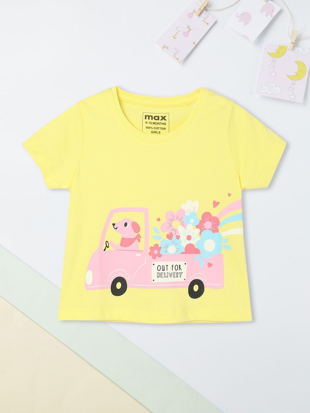 

max Girls Graphic Printed Round Neck Cotton Boxy Fit T-shirt, Yellow