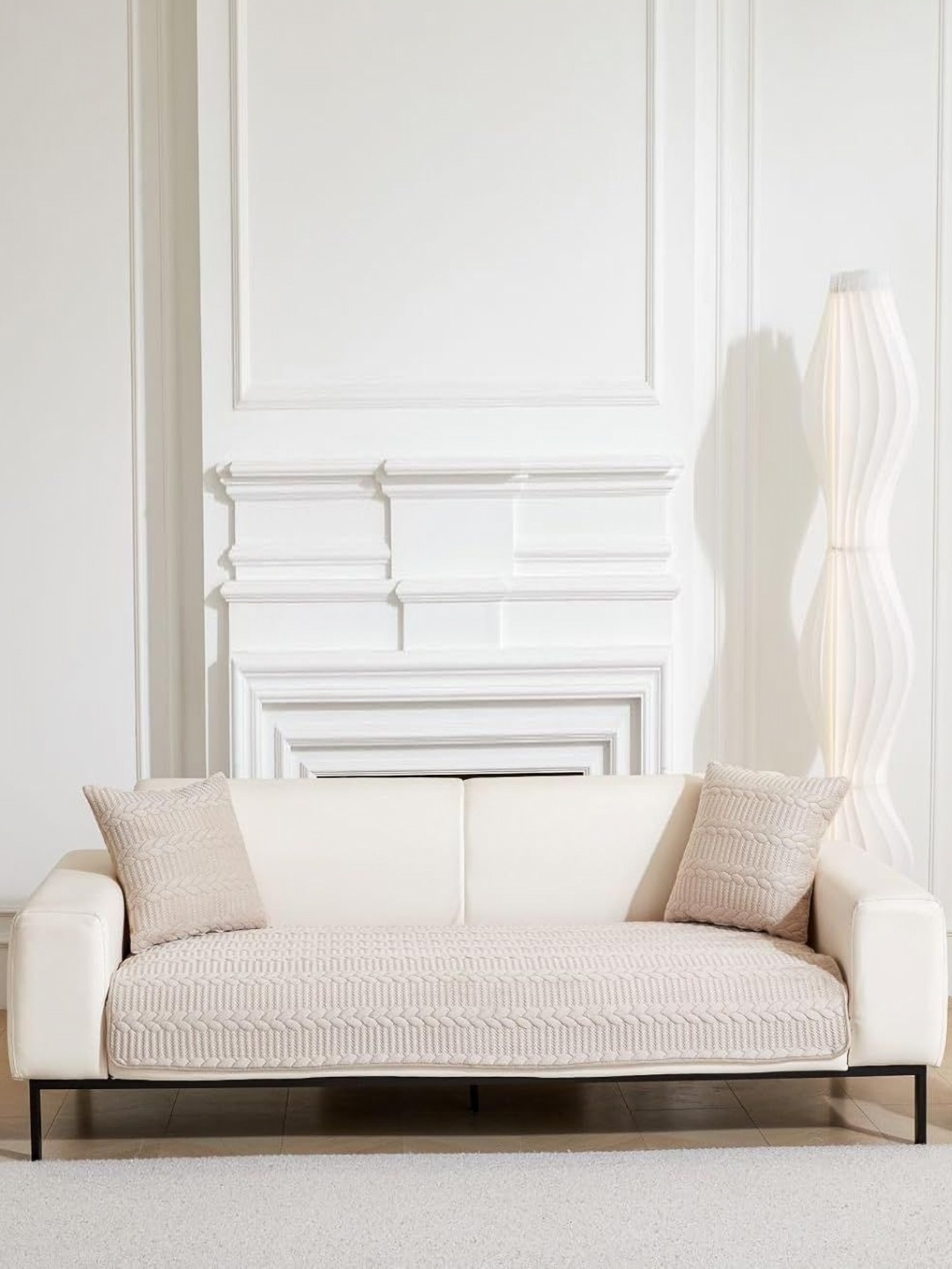 

HomeCloud Cream-Coloured Solid Velvet 1 Piece Sofa Cover