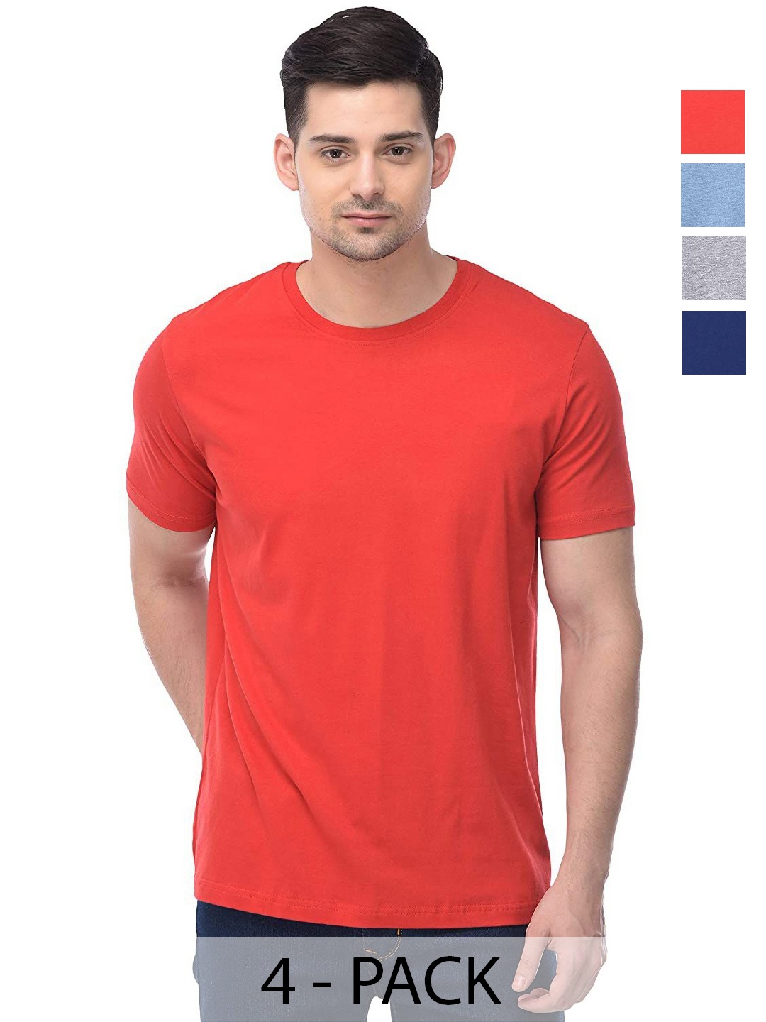 

COLOR CAPITAL Unisex Pack Of 4 Cotton T-Shirts, Red